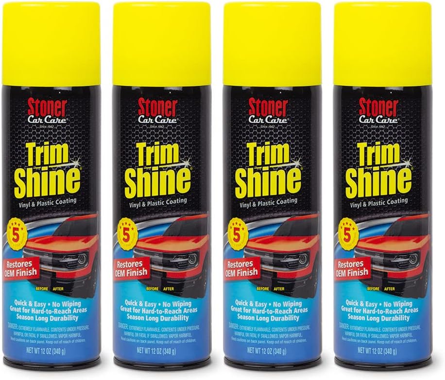 Stoner Car Care 91034-4PK Trim Shine – Vinyl and Plastic Protectant for Interior and Exterior Detailing, Restores OEM Color, Adds Shine, UV and Water Protection – 12 oz (Pack of 4)