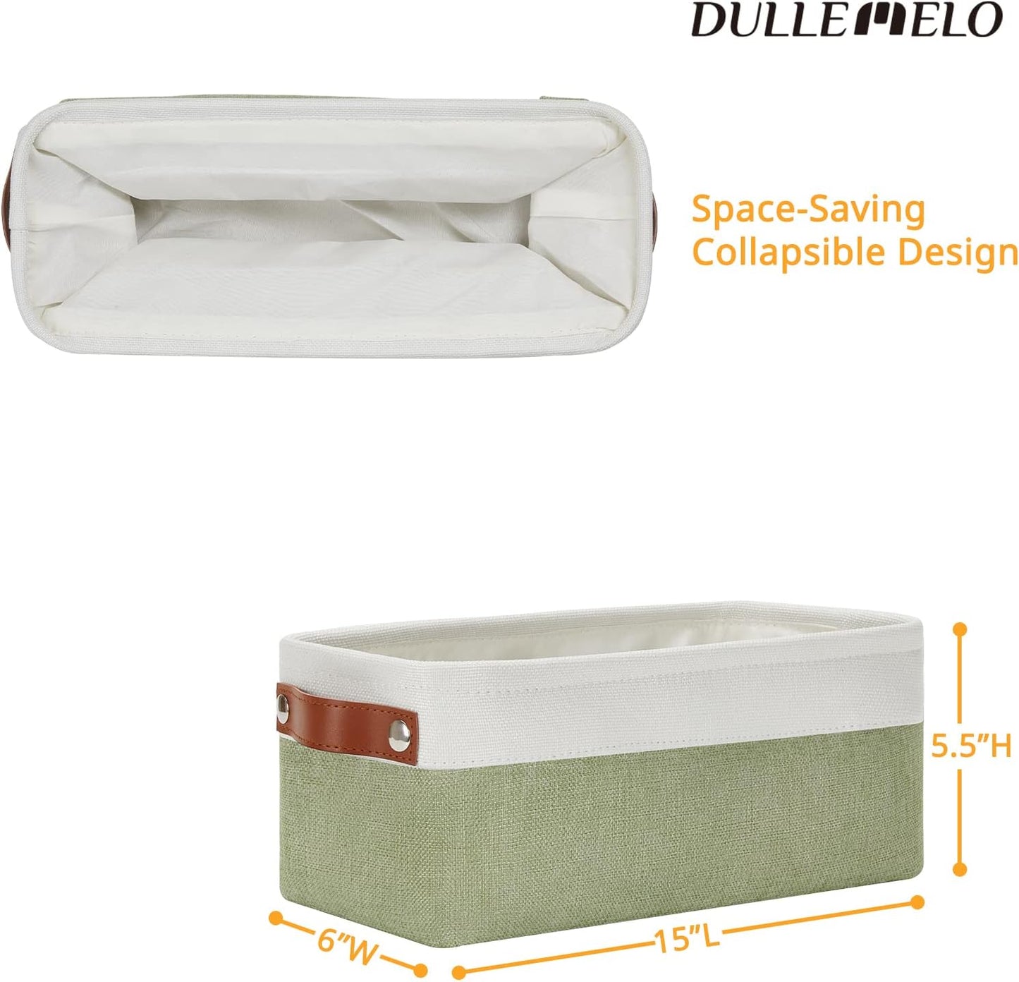 DULLEMELO Narrow Storage Basket for Bathroom, Toilet Paper Holder, Canvas Storage Basket for Organizing (White & Green)