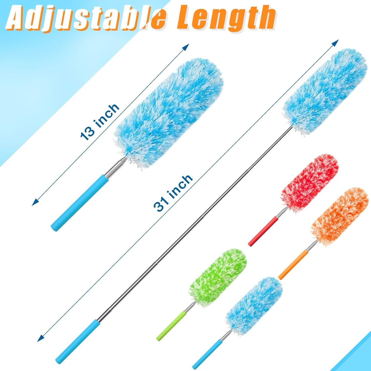 Tanlade 36 Pcs Microfiber Feather Duster for Cleaning 13-31 Inch Extendable Cobweb Dusters Ceiling Fan Duster Washable Bendable Tool for Office Car Window Furniture (Bright Color)