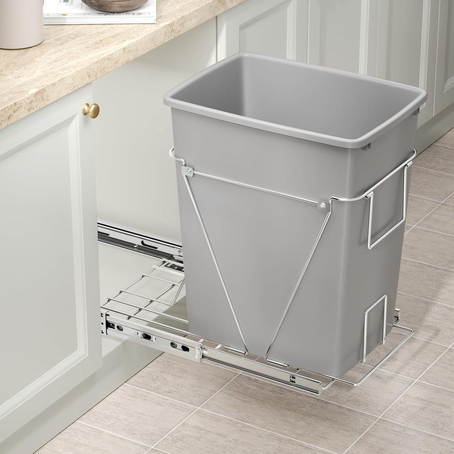 35 Quart Plastic Trash Can, Under Canbinet Waste Bin, 9-Gallons Slim Trash Can for Kitchen Bedroom Office Bathroom Under Sink Grey (4-Pack)