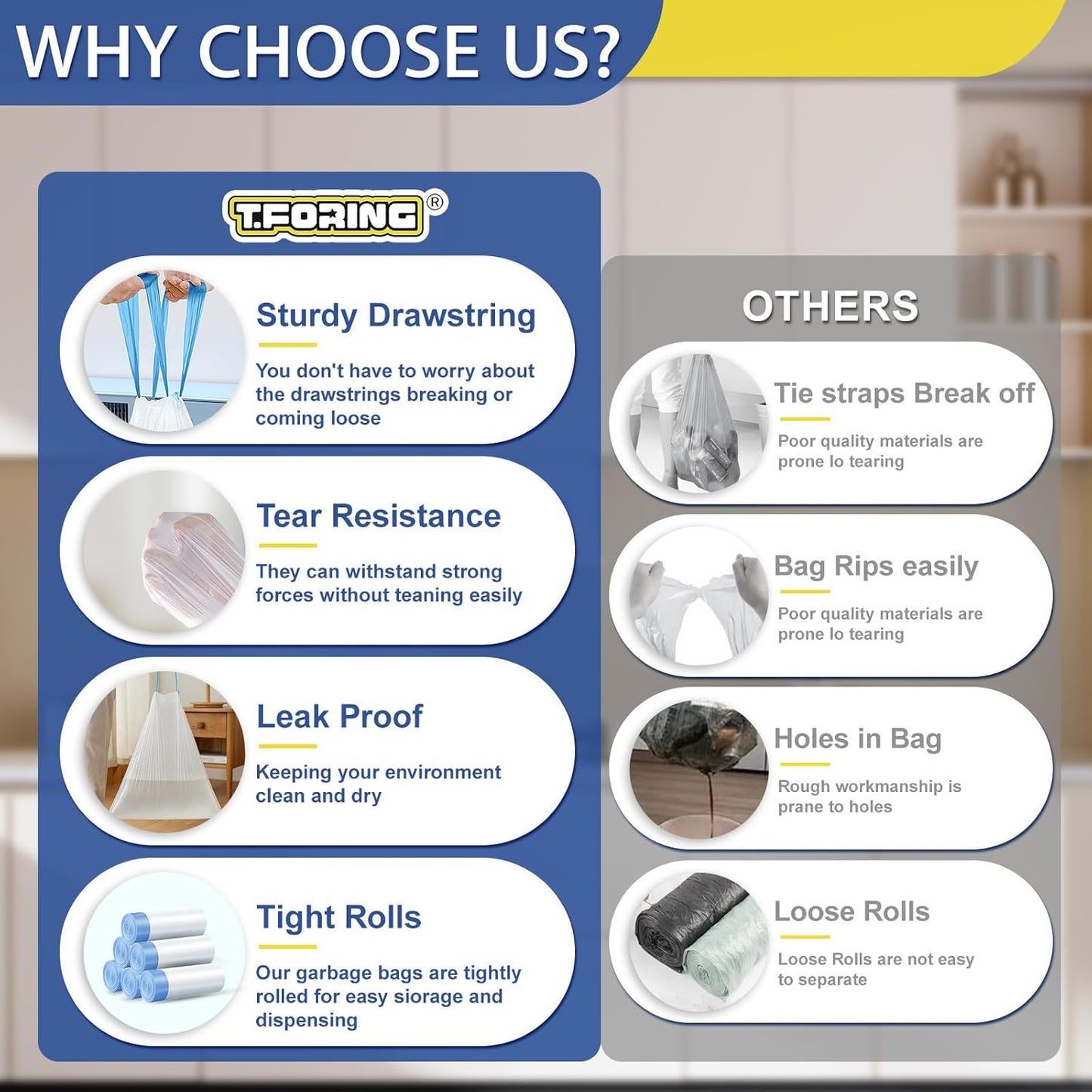 240 Count 8 Gallon Trash Bags Drawstring - 1.2 Mil White Medium Garbage Bags Unscented, 30 Liter Thick Plastic Trash Can Liners for Home Kitchen Bathroom