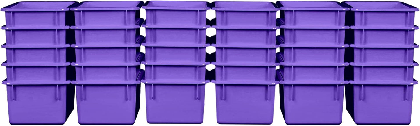 Wood Designs Cubby Storage Bin, Heavy Duty Plastic Containers for Kids Purple Cubby Tray Set of 30