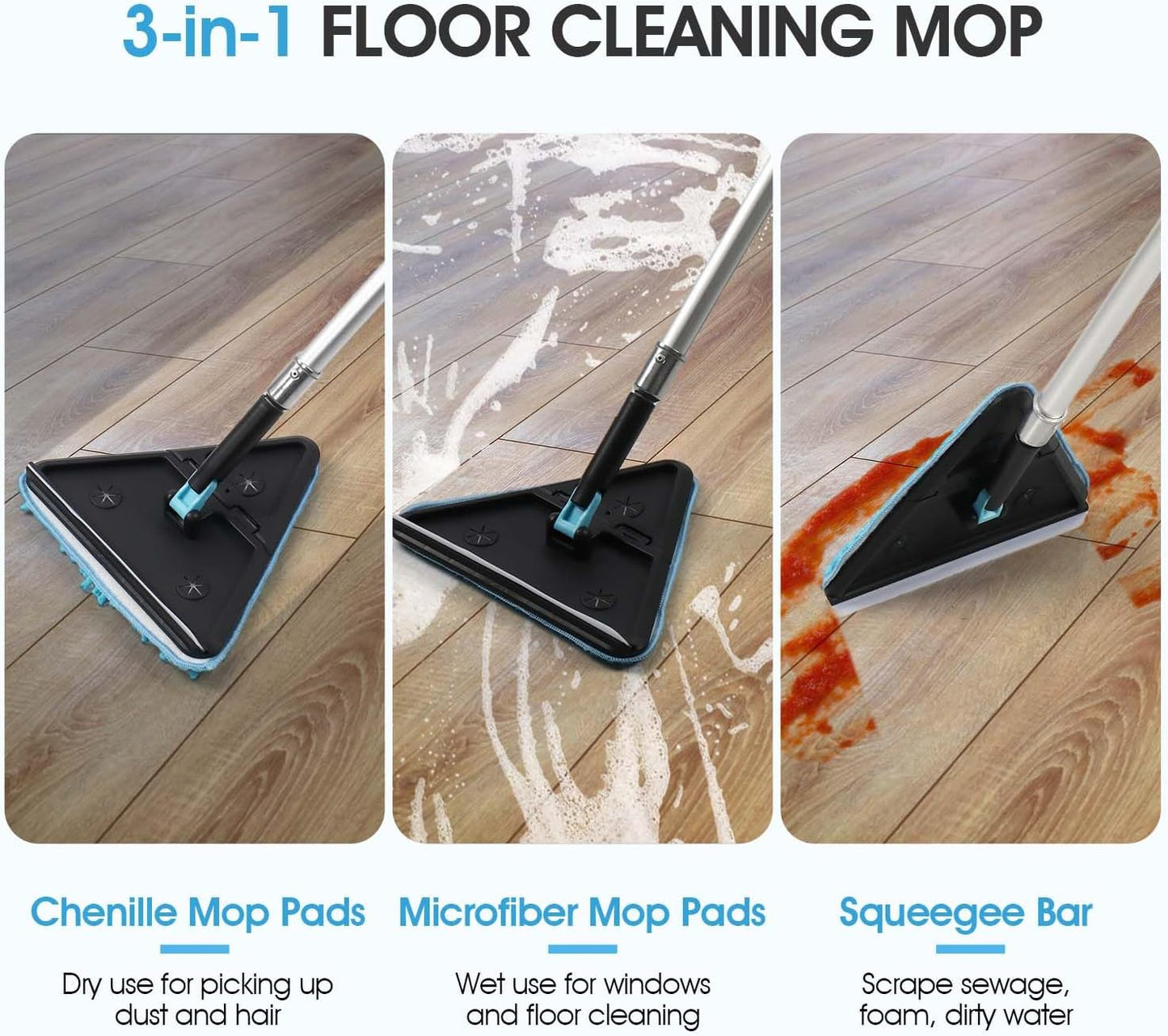 25 Feet High Ceilings Baseboard Wall Cleaner Mop with 18 Ft Extension Pole, Cobweb Duster, Window Cleaning Squeegee Kit (18ft)