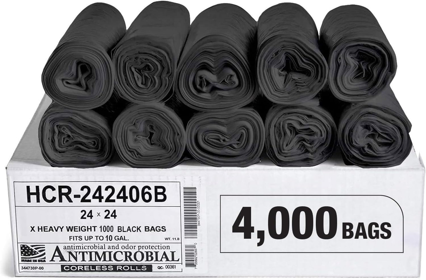 Aluf Plastics High Density Trash Bags, 10 Gallon, 4000 Count, 6 Micron (eq), 24" x 24", Black, for Bathroom, Office, Industrial, Commercial, Janitorial, Municipal, Recycling