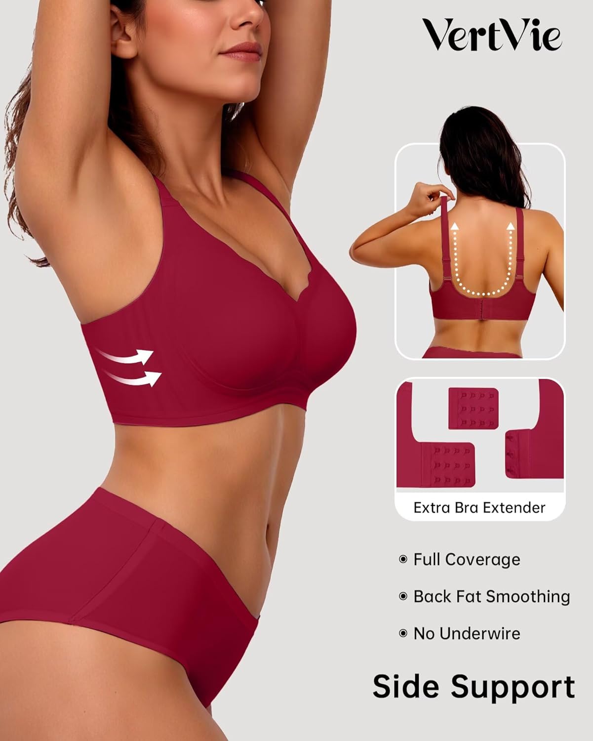 Vertvie Womens Seamless Bras No Underwire Supportive Wireless Push Up Full Coverage Bralette Comfort Scalloped T-Shirt Bra