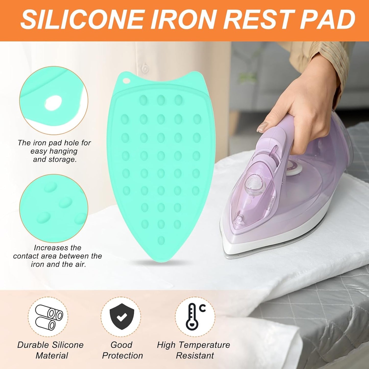 PATIKIL Silicone Iron Rest Pad, Multipurpose Hot Heat Resistant Iron Rest Plate Protective Pad for Ironing Board Hot Resistant Steamer Steam Compact Mat, Lake Blue