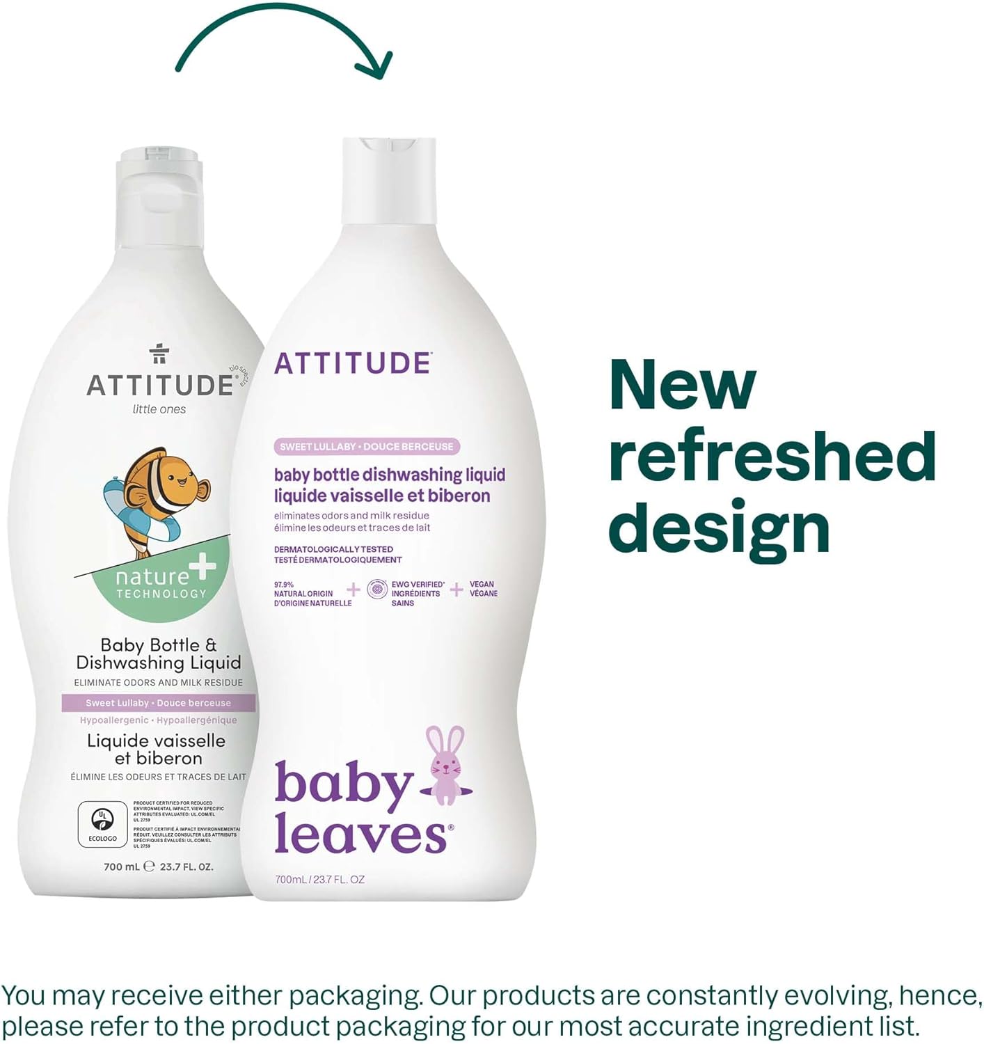 ATTITUDE Baby Dish Soap and Bottle Cleaner, EWG Verified Dishwashing Liquid, No Added Dyes or Fragrances, Tough on Milk Residue and Grease, Vegan, Sweet Lullaby, 23.7 Fl Oz