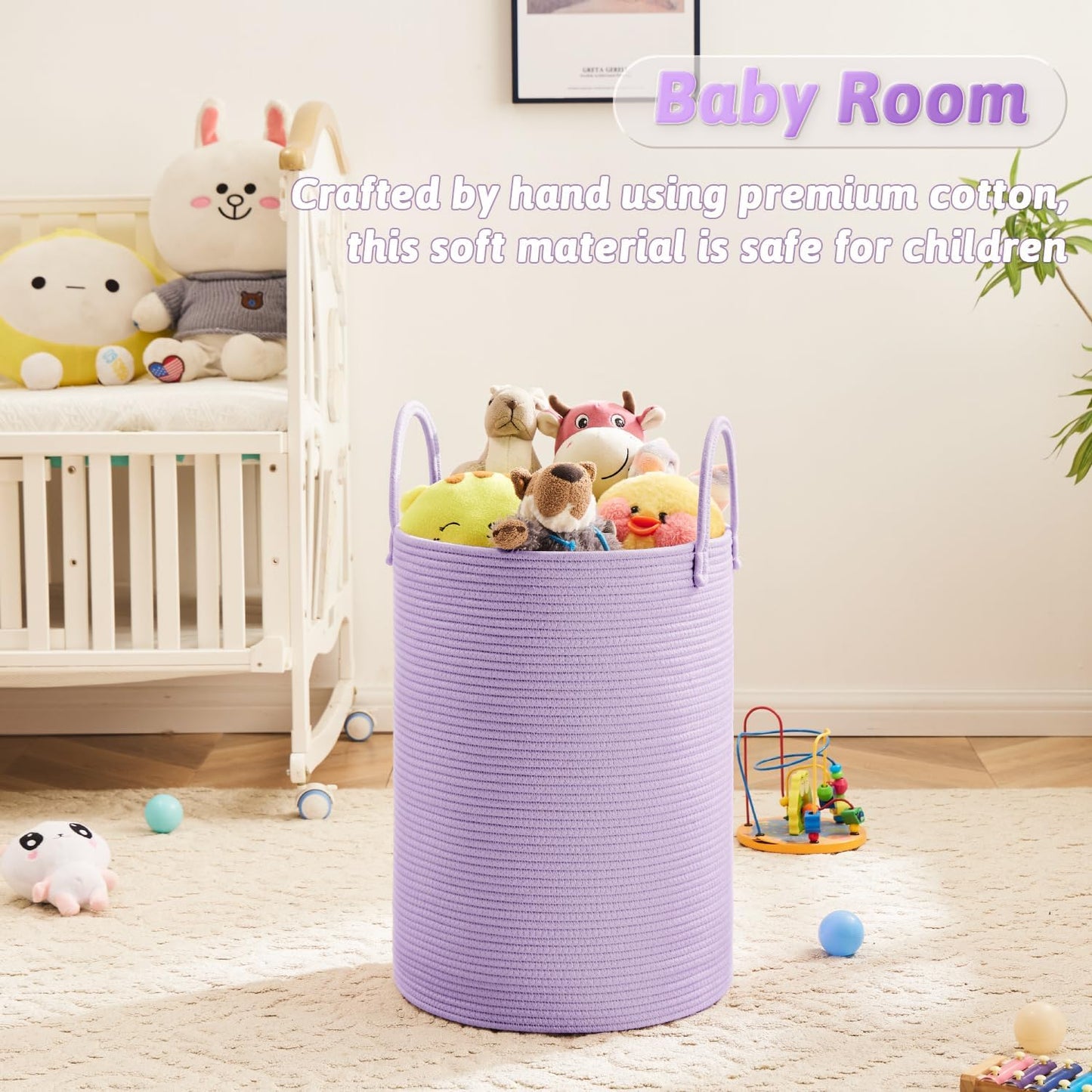 Laundry Basket,Woven Cotton Rope Laundry Hamper,40L for Decorative Storage of Dirty Clothes,Toys and Blankets in Bathroom,Baby Room and Living Room