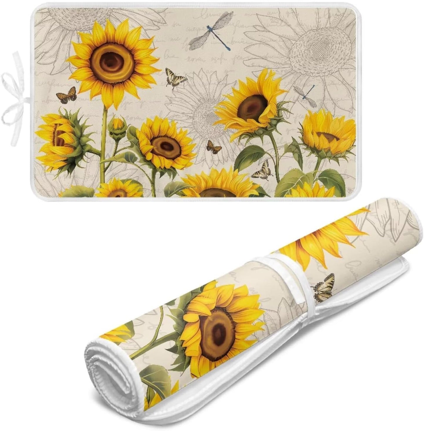 Sunflower Ironing Mat Pad for Table Portable Travel Iron Blanket Vintage Ironing Board Covers Tribal Pressing Mat Heat Press Pads 32x16 Inches,Yellow
