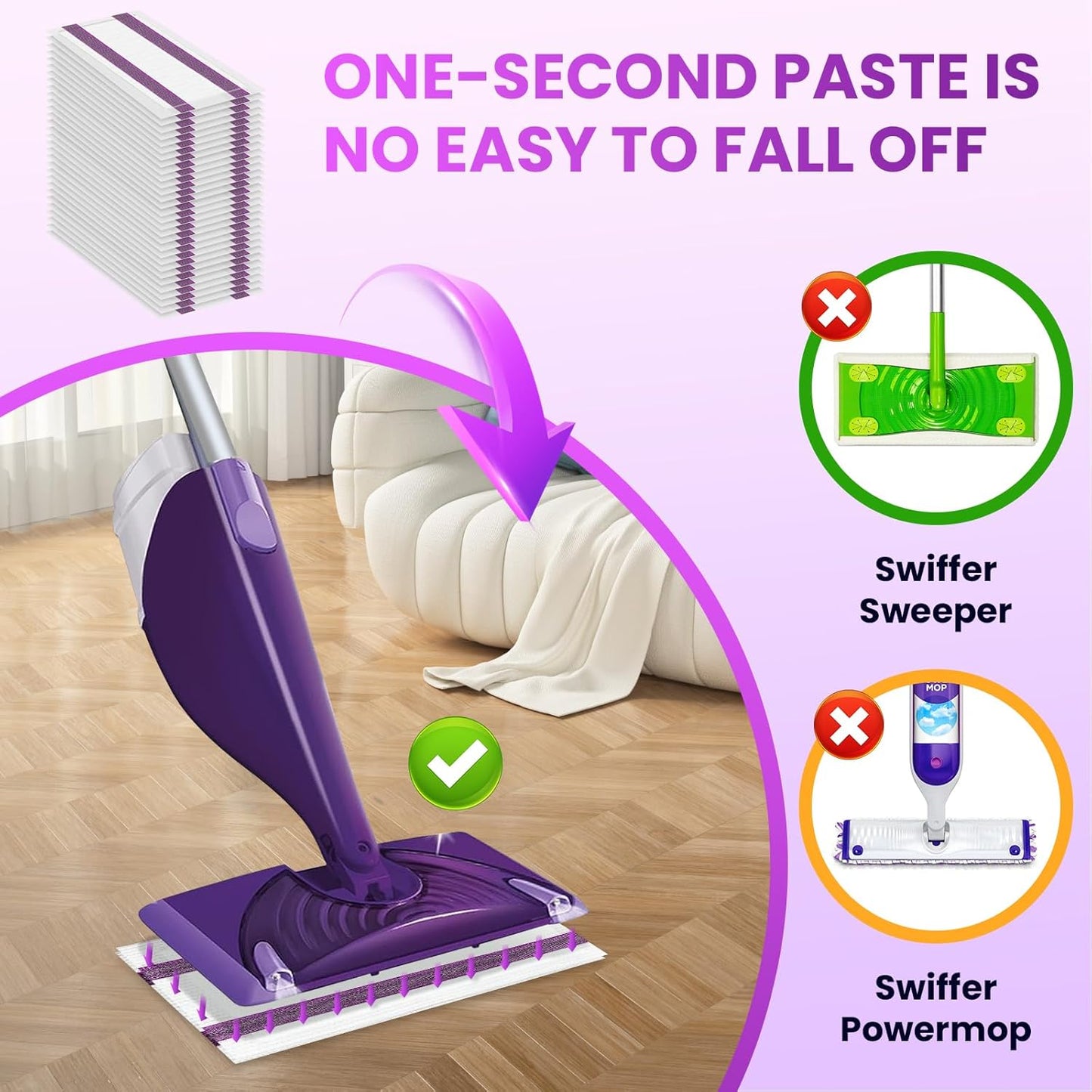 Disposable Wet Pads Refill for Swiffer WetJet Mop,30-Pack Multi-Surface Spray Mop Pad Refills for Floor, Bathroom, Kitchen, Living Room Cleaning, Super Strong Stains Absorption