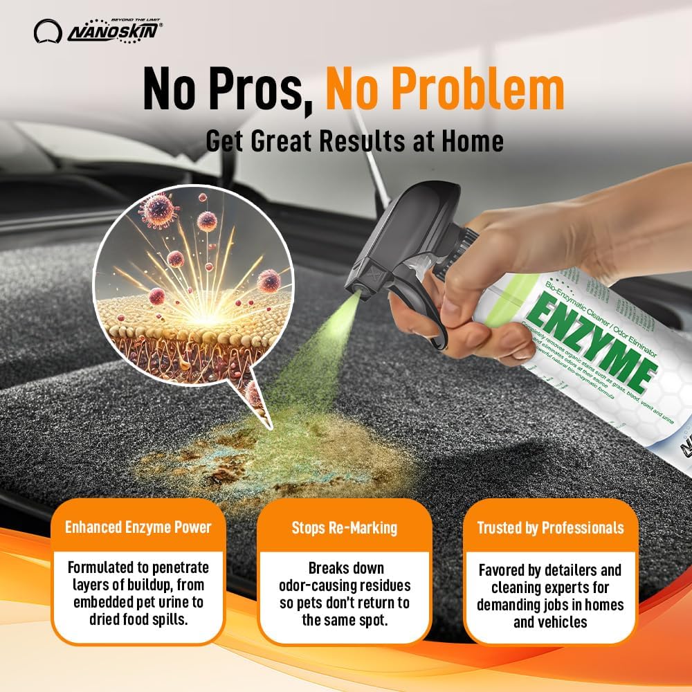 Nanoskin ENZYME Multi-Purpose Cleaner & Odor Eliminator 16 Oz. - Removes Complex Organic Stains, Dirt, Grease, and Grime from Multi Surfaces | For Automotive, Floor, Kitchen, Bathroom, Plumbing