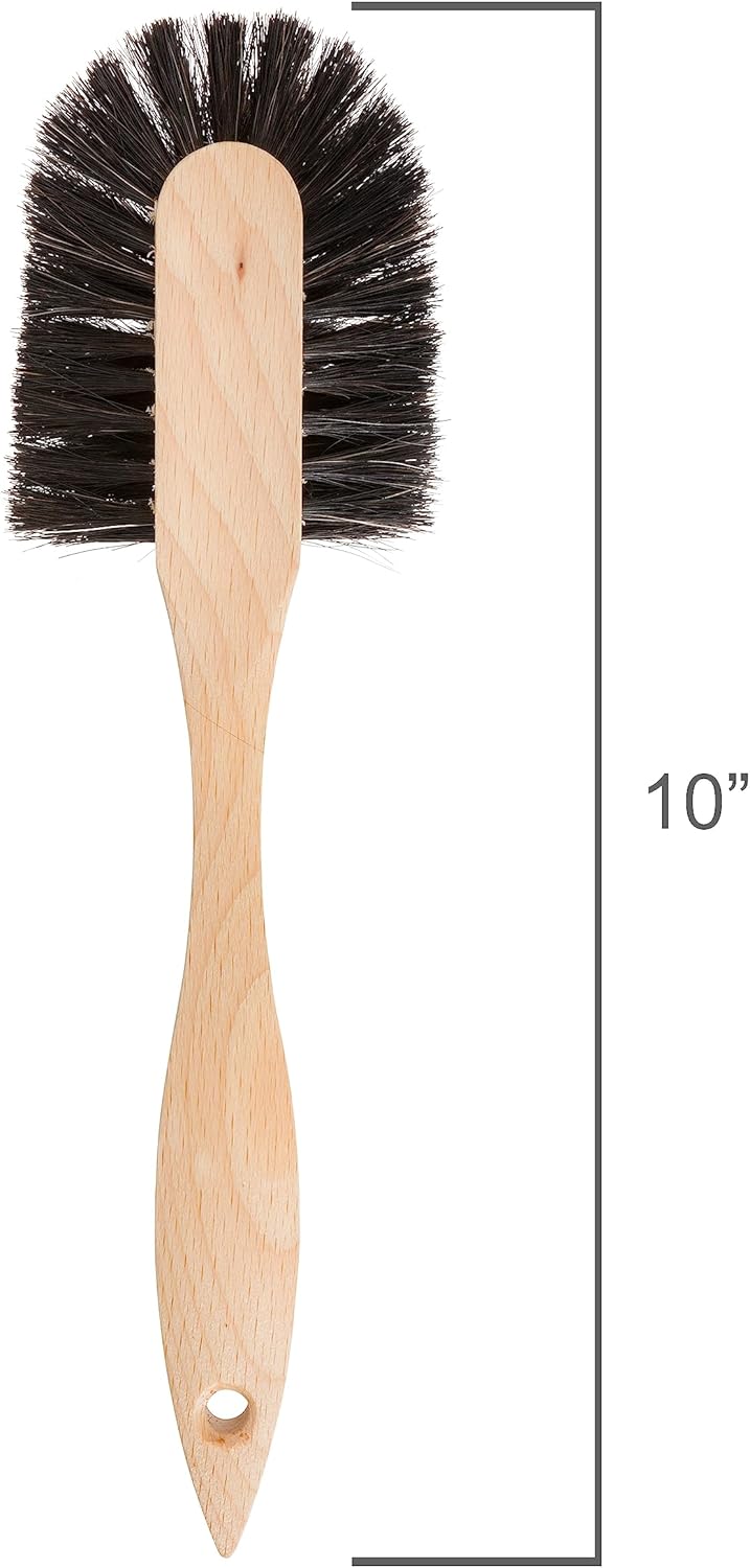 Redecker Oiled Beechwood Dish Brush with Curved Handle and Black Horsehair, 10-1/2-Inches Long, Made in Germany