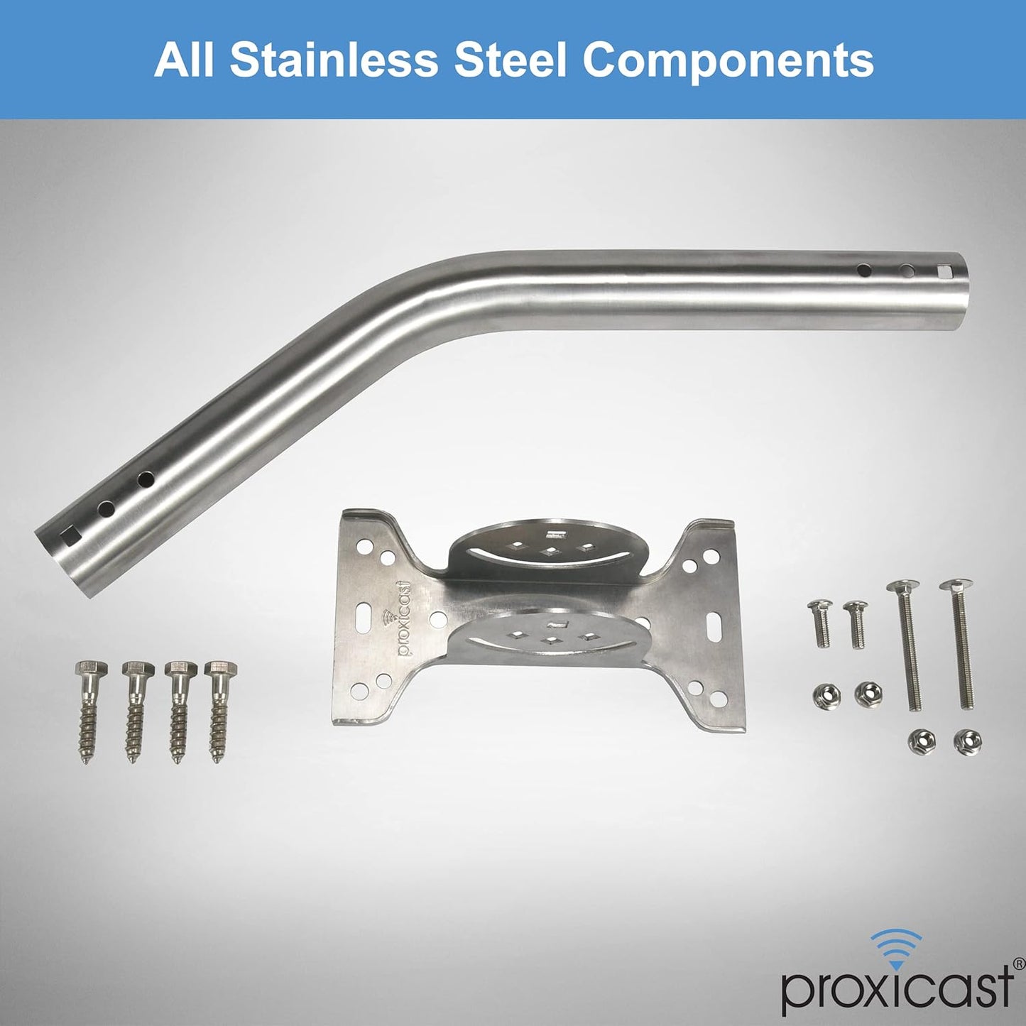 Proxicast Pro-Grade J-Max 100% Solid Stainless Steel Antenna Mount - Universal Outdoor Adjustable Pivot/Lock Bracket & J-Pipe Mast (1.5" x 36" Pole) for Wall, Eave or Roof Mounting (ANT-800-JP3-XL)