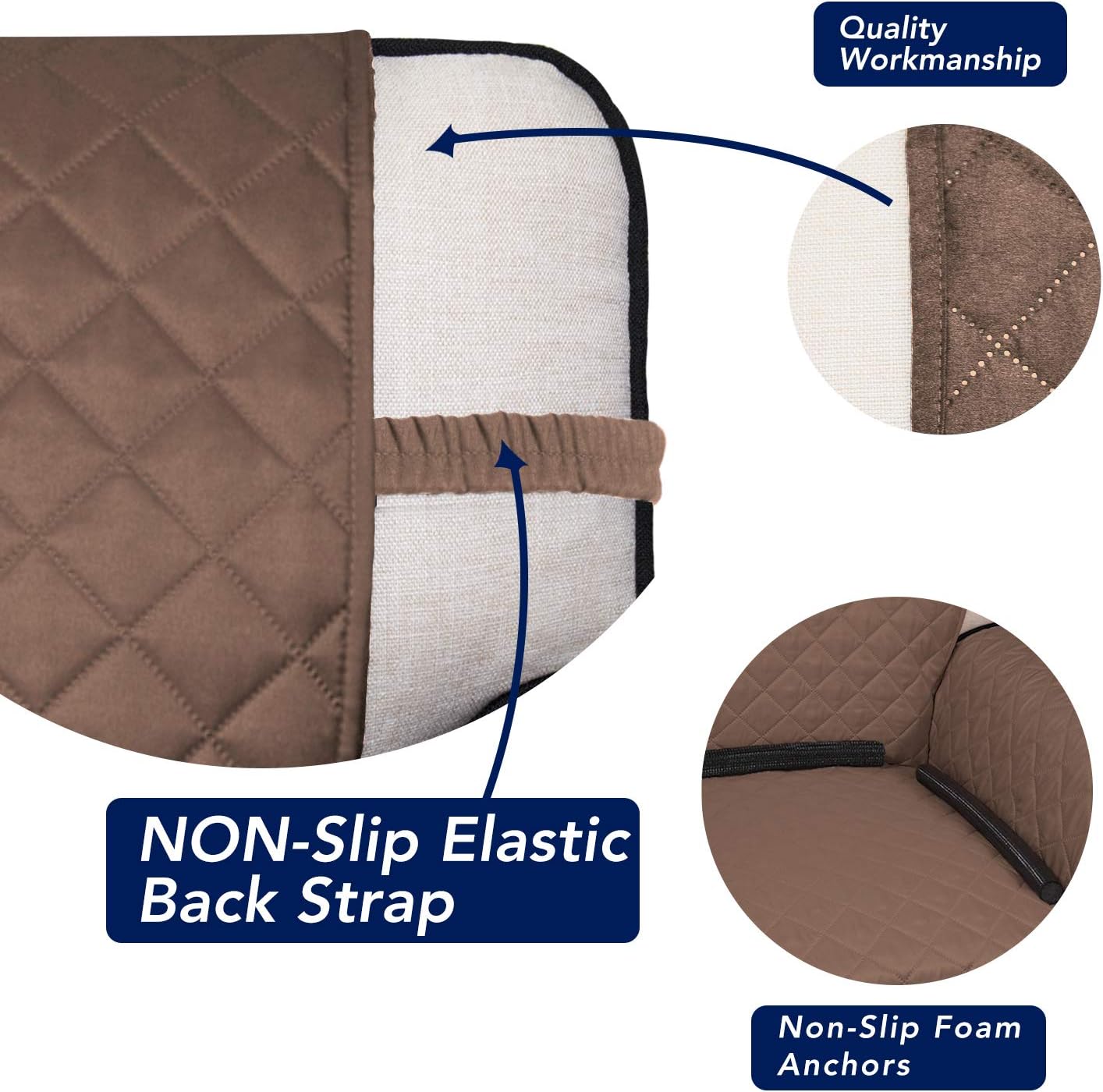 PureFit Reversible Quilted Sofa Cover, Water Resistant Slipcover Furniture Protector, Washable Couch Cover with Non Slip Foam and Elastic Straps for Kids, Pets (X Large, Brown/Beige)