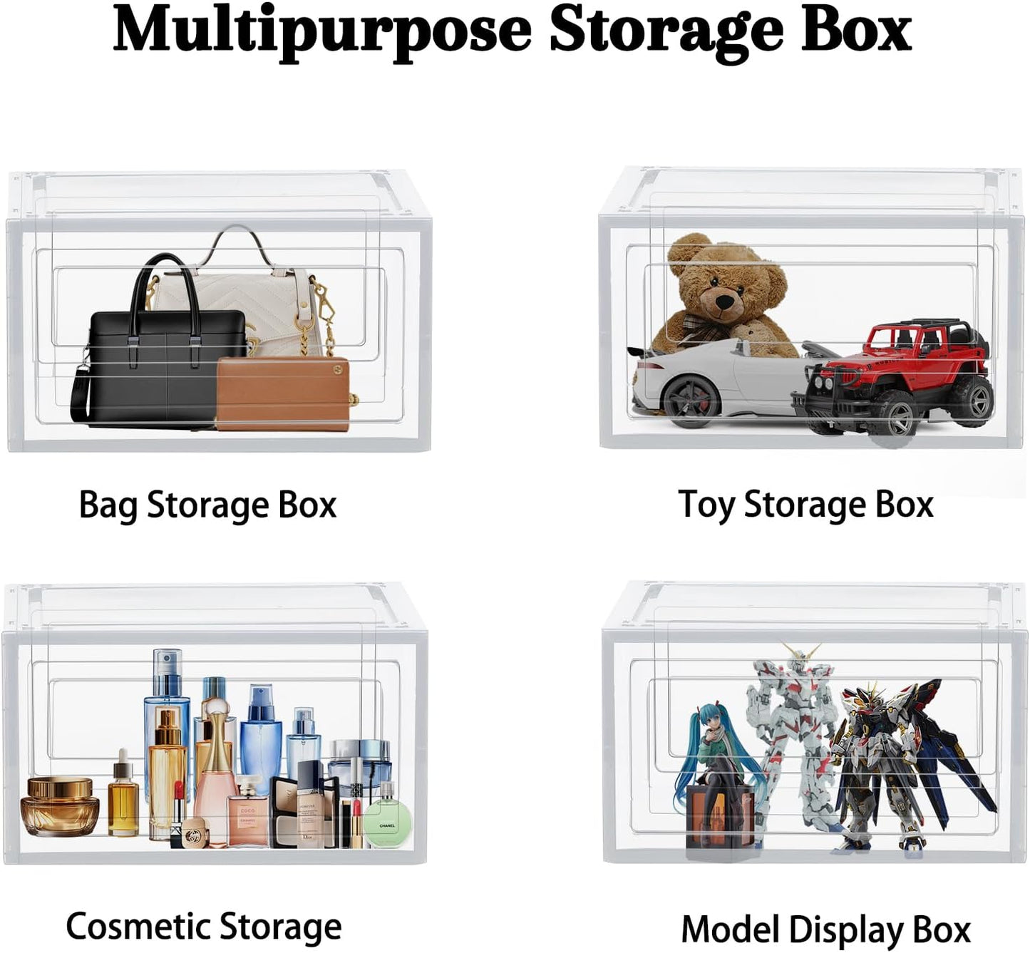 10 Pack Shoe Storage Box Clear Hard Plastic Shoe Organizer Stackable Hats Sneaker Display Case with Lids for Size 13, Clear