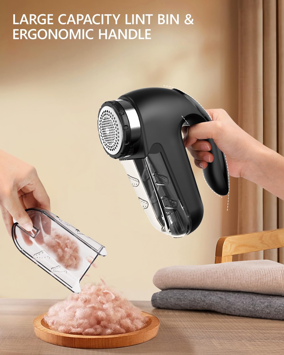 Electric Fabric Shaver with LED Display, 2-Speeds Lint Remover, Rechargeable Sweater Shaver, Fuzz Pill Bobble Remover for Fabric Fleece Curtains Clothes, Black