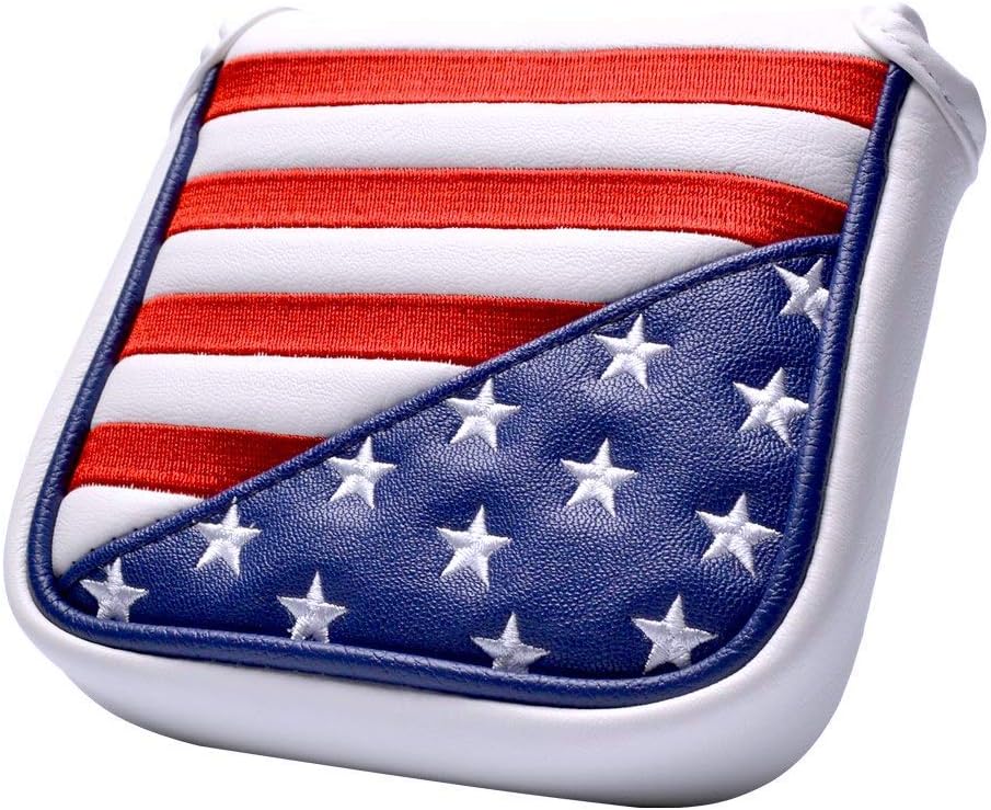 PLUSKER USA Square Heel Shaft Mallet Putter Cover - Magnetic Closure Patriotic Stars and Stripes American Flag Synthetic Leather Headcover