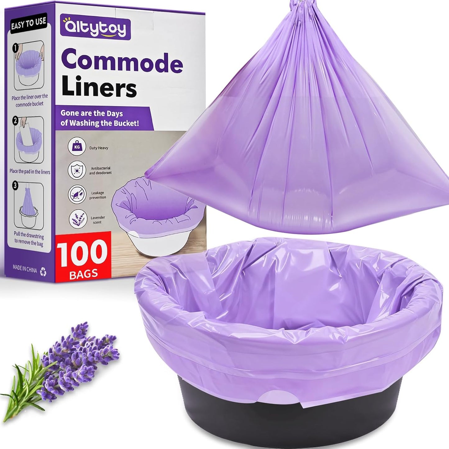 100 Commode Liners for Bedside Commode, Thickness Leakproof Disposable Portable Toilet Bags, Plant Scented Potty Liners, Potty Bags for Portable Toilet Fit All Standard Toilet Chair Bucket
