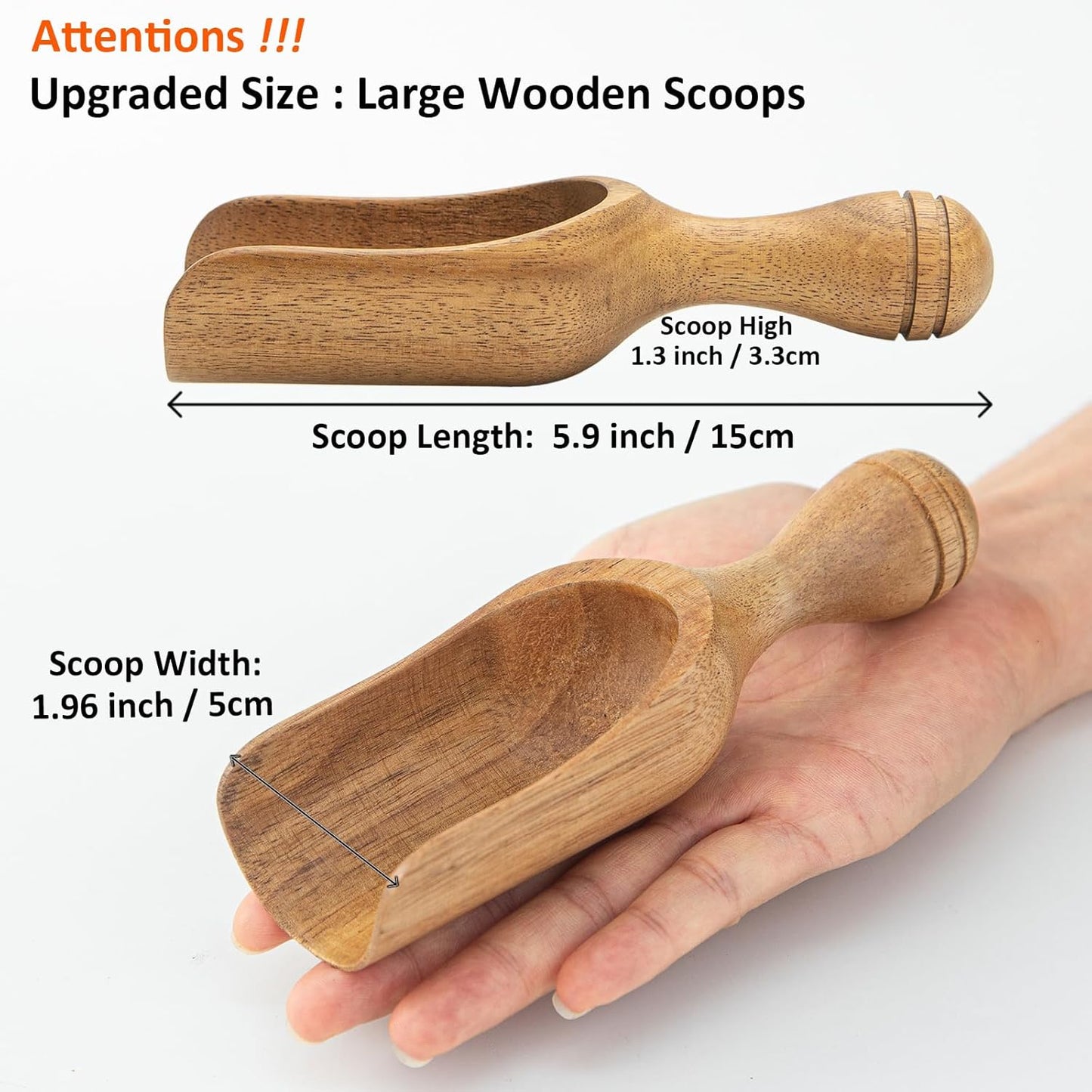 Big Coffee Scoop Shovel, 2pcs Wooden Scoop for Jars, Acacia Large Ground Coffee Scoop 5.9″ Measuring Spoons for Coffee Scoops, Tea, Powder- Multifunctional Kitchen Scoop for Bath Salts,Laundry