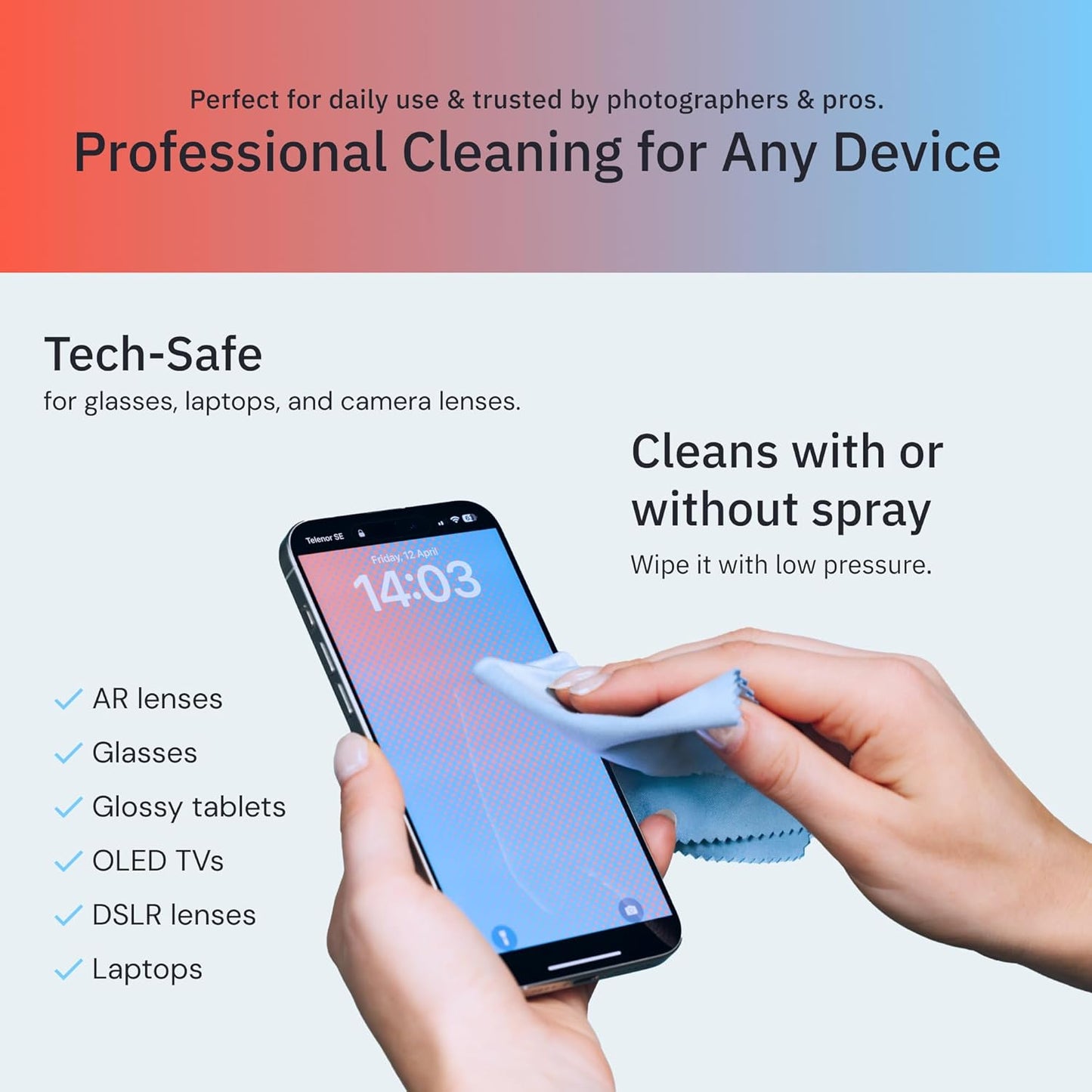 Elite Screens Microfiber Cleaning Cloth Set - 13-Pack, Blue, 6 x 7 in & 12 x 12 in - Smudge-Free Eyeglass Cleaner - Scratch-Free Screen Cleaner - Soft Lens Cleaning Cloth