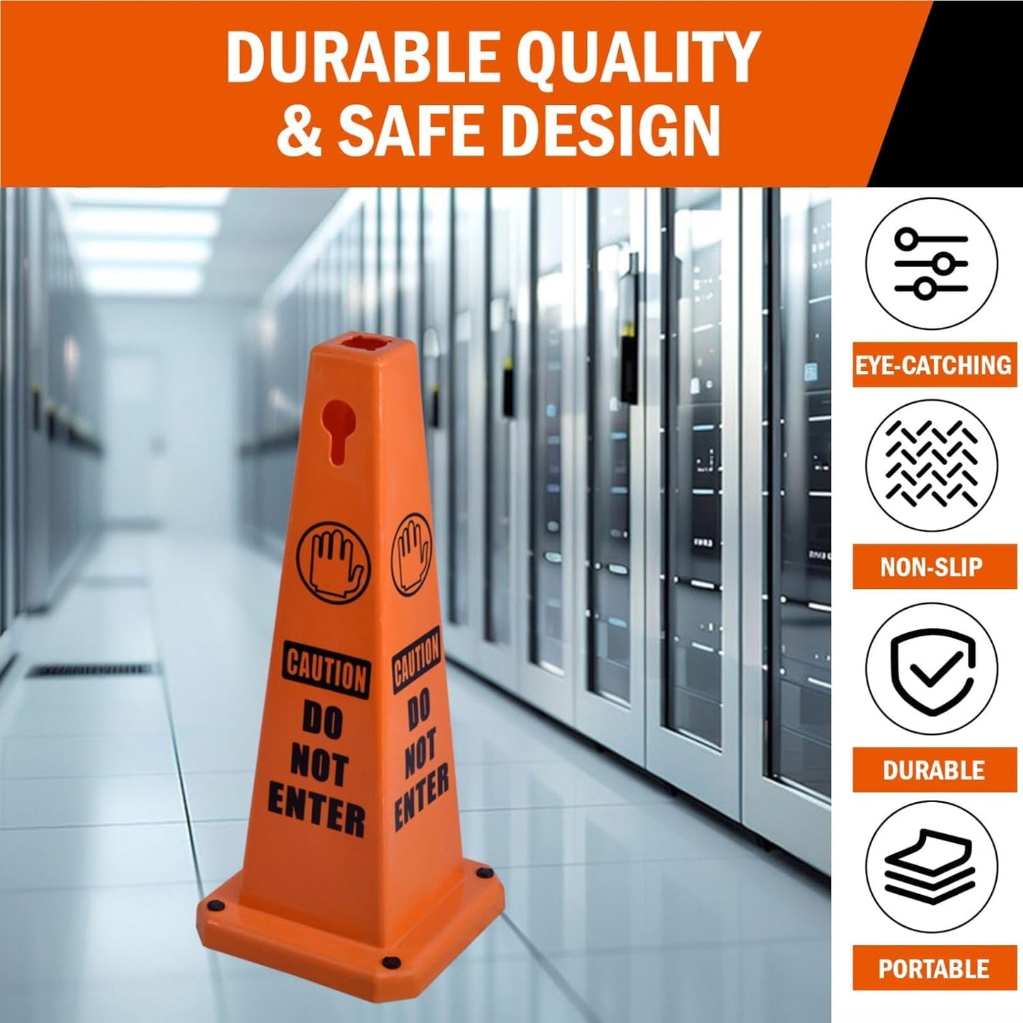 8-Pack 26.5" Caution Cones, 4-Sided Visible Safety Signs with Heavy Rubber Base, Warning for Slip & Fall Prevention, Indoor/Outdoor Use (Orange, 8Pcs-Do Not Enter)