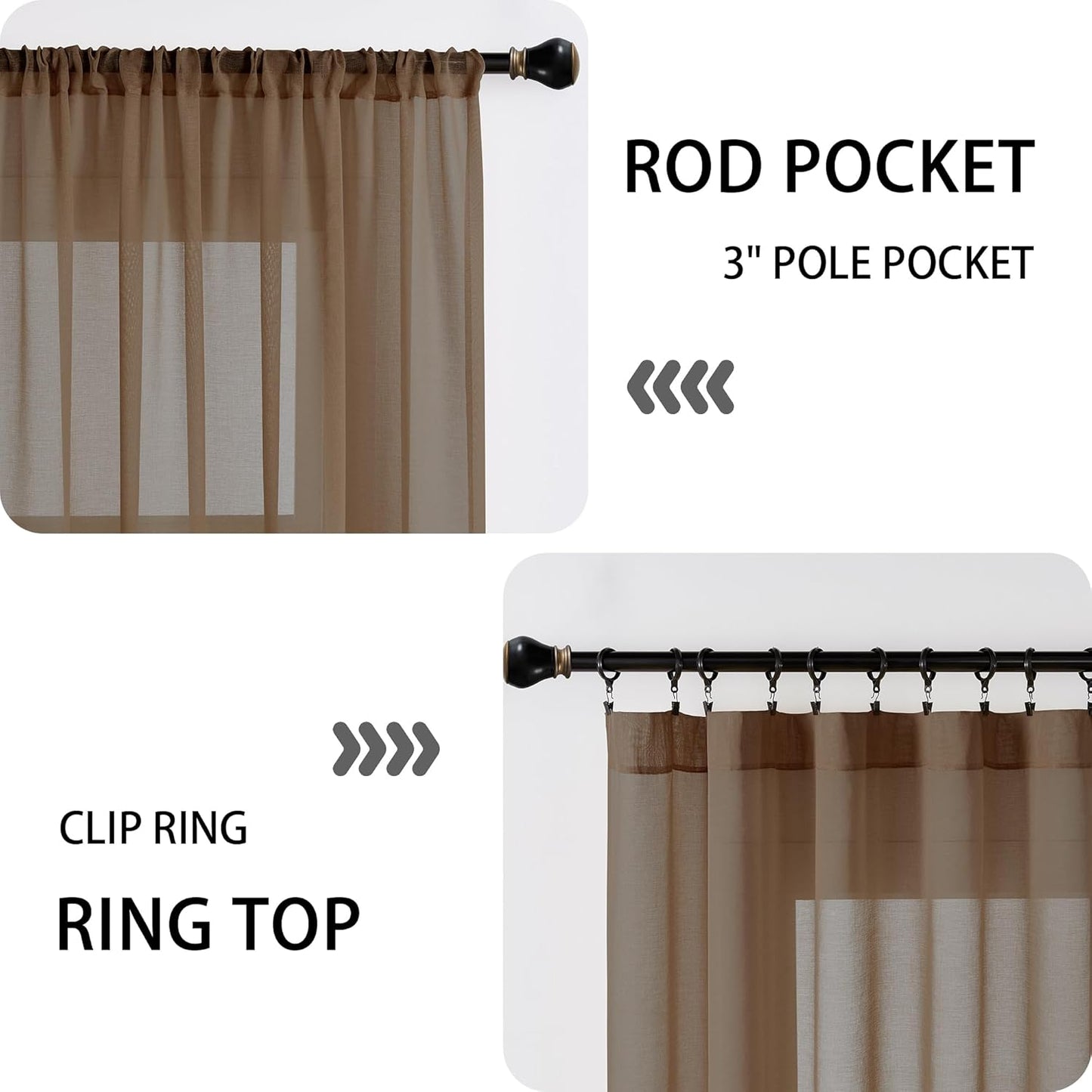Tollpiz Sheer Curtains Closet Linen Textured Curtain Sheers Doorway Light Filtering Voile French Door Rod Pocket Curtains Patio Glass Door, 54 x 63 inches Long, Brown, Set of 1 Panel
