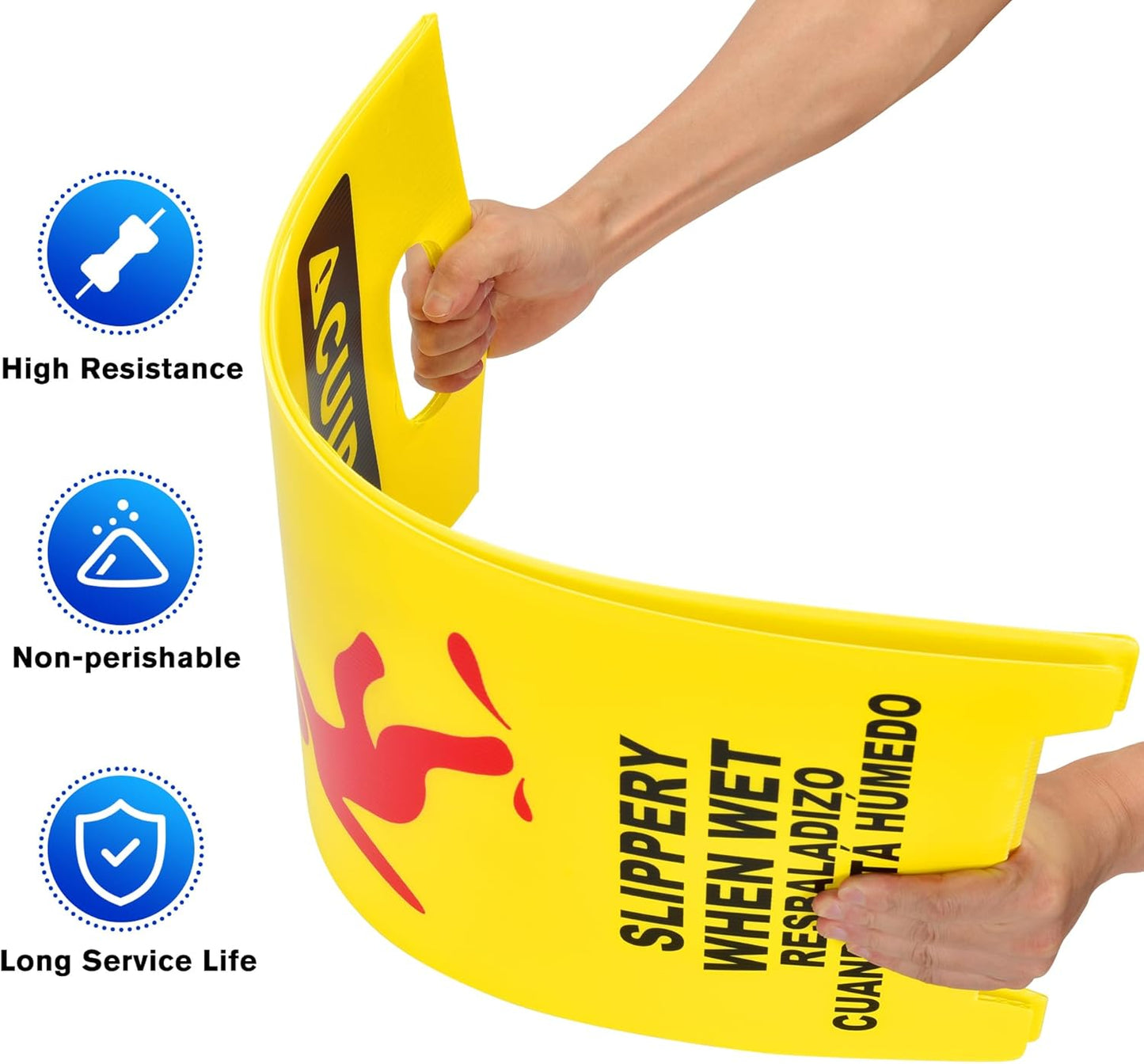 MATTHEW CLEANING 25'' Industrial Wet Floor Sign 3 Pack 2-Sided Durable Corrugated Plastic Birght Yellow Multilingual Warning Signs Commercial Caution Wet Fold-out Floor Signs For Indoors