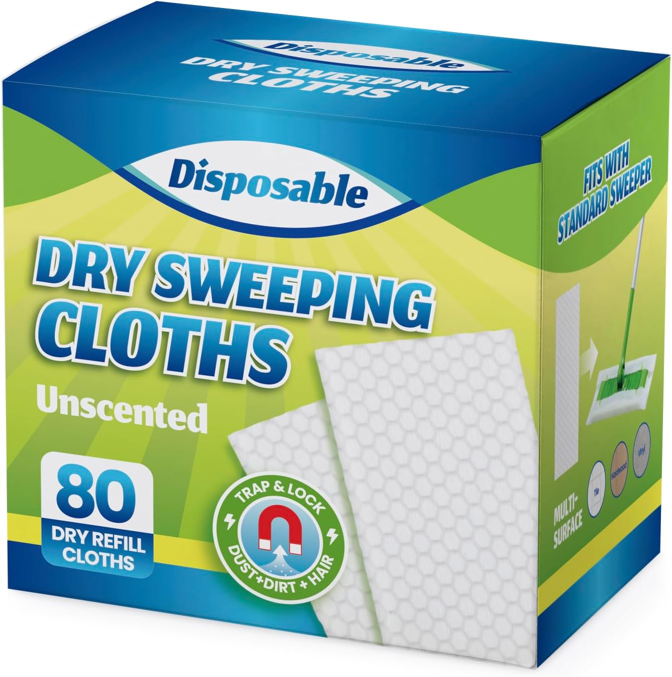 Dry Sweeping Cloths Disposable Mop Refills Floor Dust Mop Pad, Floor Cloth Refills for Swiffer Standard Sweeper, Pack of 80