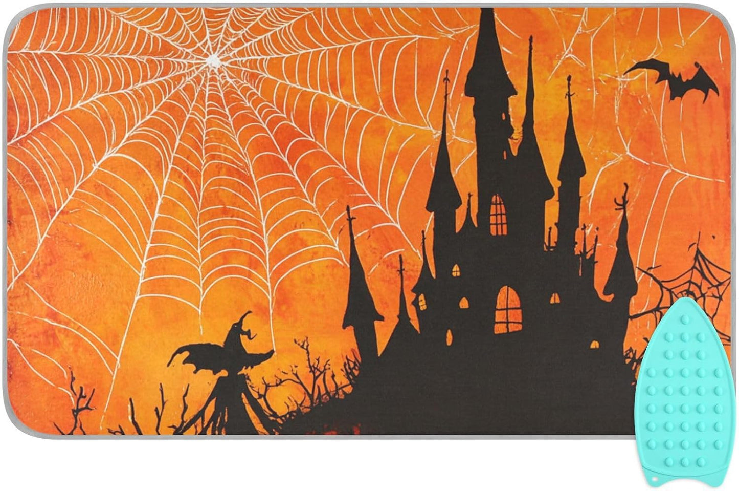 Orange Halloween Bat Castle 01 Ironing Mat for Table top Portable Ironing Pad Blanket for Washer Dryer Countertop Travel