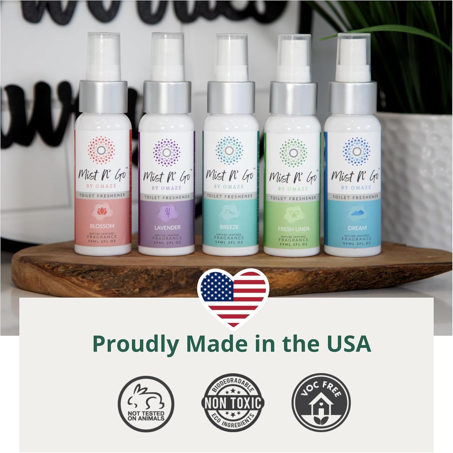 Mist N’ Go by Omaze Travel Bathroom Spray for Toilet Spray Odor Eliminator - Travel Toilet Spray for Bathroom Air Freshener Spray for Bathroom Deodorizer - Breeze Regular Size (2oz x5)