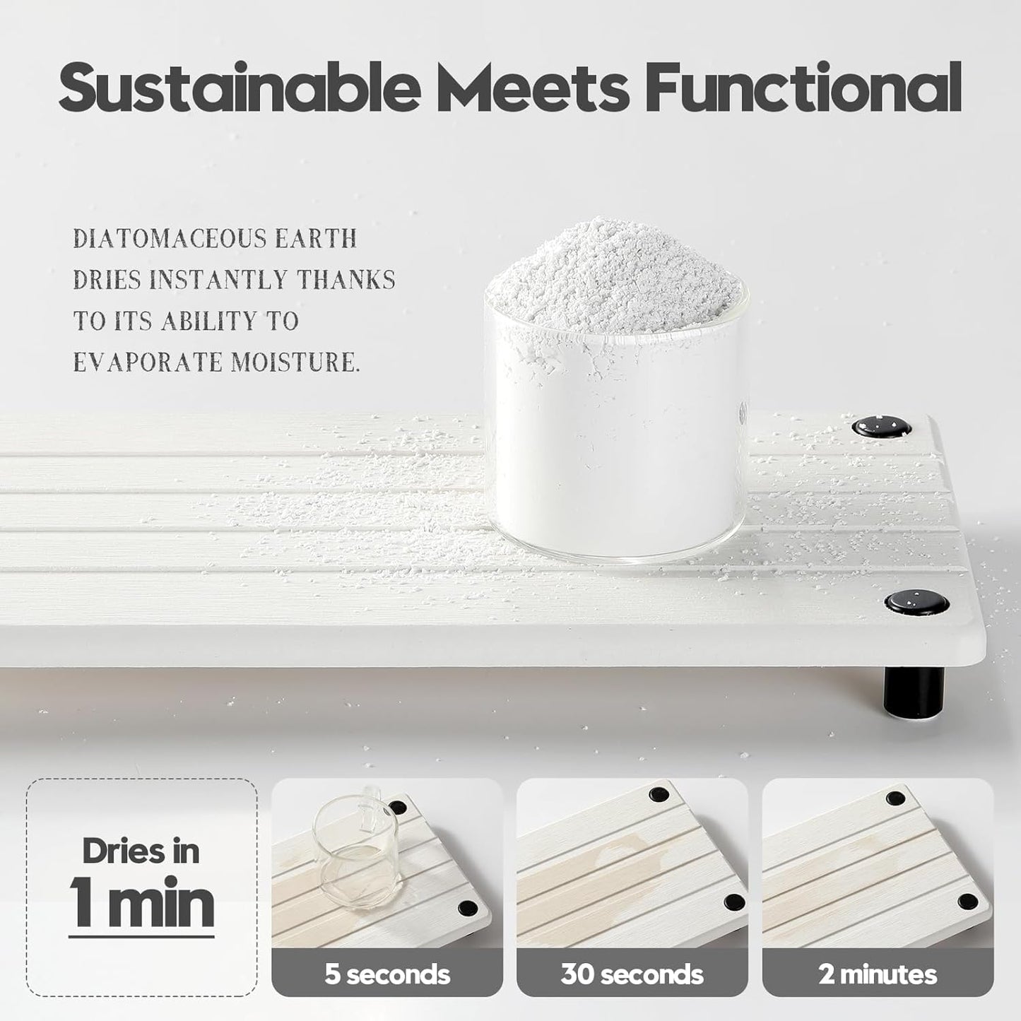 Instant Dry Sink Caddy Kitchen Sink Organizer, Quick Drying Stone Tray Diatomite Sponge Holder Soap Dish, Bathroom Countertop Fast Dry Water Absorbing Vanity Rack, White, 12" x 5"