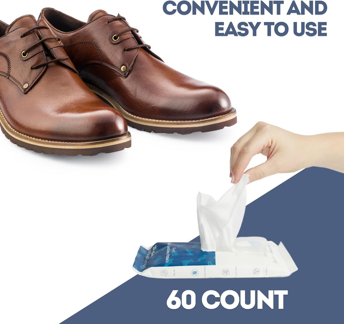 Swanky Shoe Cleaner Wipes - Leather and Sneaker Cleaner, Removes Dirt, Grime and Stains, Quick & Easy Shoe Sole and Boot Cleaning Wipes, Essential Shoe Cleaning Supplies - Soft Wipes, 60 Count