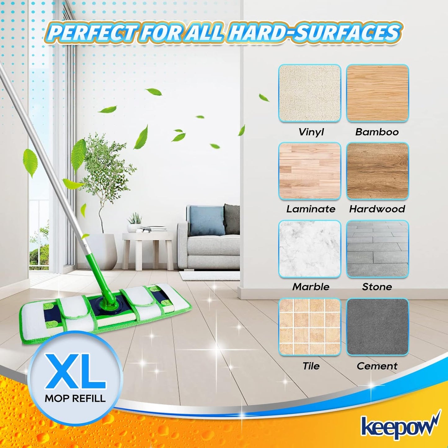 KEEPOW XL Wet Pads Refills for Swiffer XL, Wet Mopping Cloths for Swiffer XL Mop, Reusable Microfiber Mop Pads for Hardwood Floor, 4 Pack