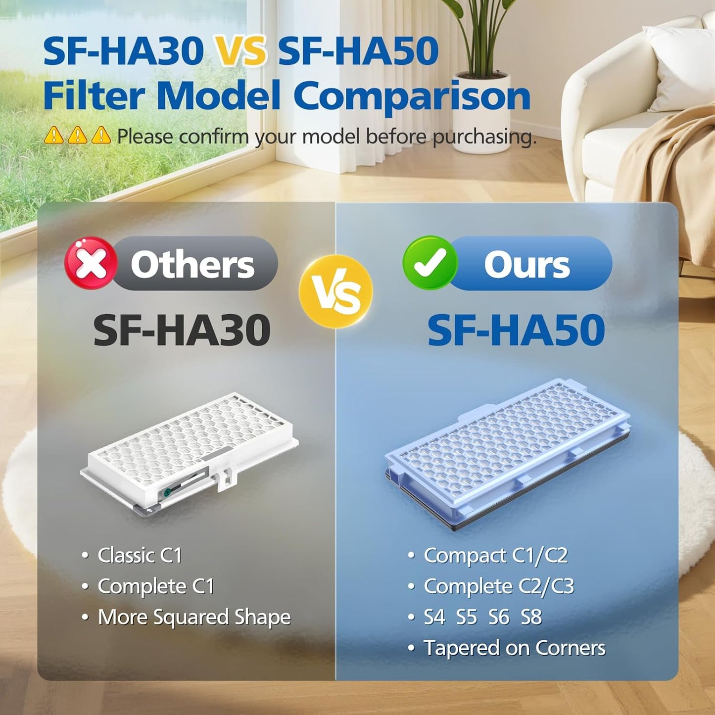 4 Pack SF-HA 50 HEPA Filters Compatible with Miele Compact C1 & C2, Complete C2 & C3, S8340, S4, S5, S6, S8, S4000–S8999 Series Vacuum Cleaners, NOT for SF-HA30, Classic C1 or Complete C1 Series