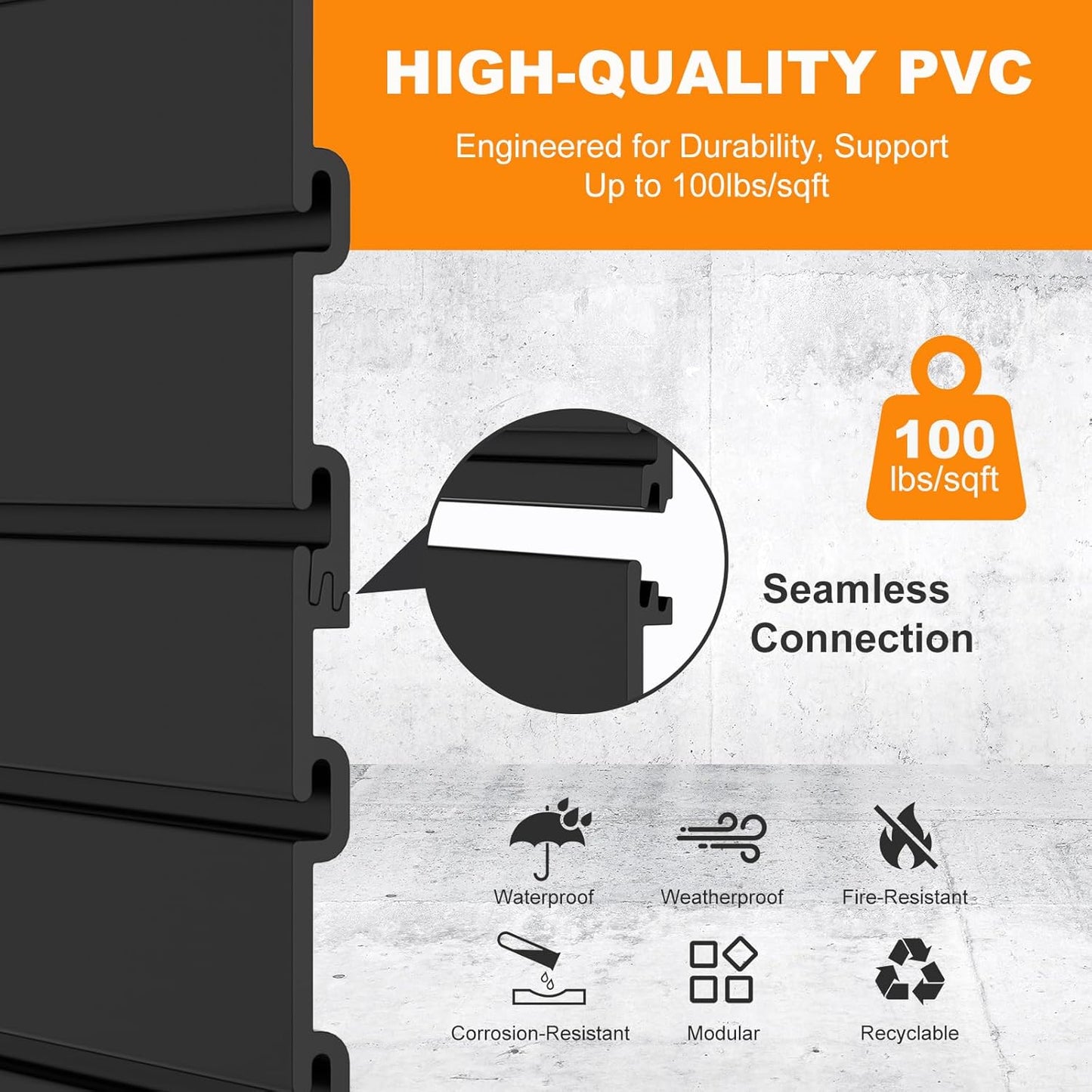 DoCred Slatwall Paneling Organizer, 4x7.5 FT PVC Garage Slat Wall Storage Systems, Heavy Duty Mounted Slat Peg Board for Tool Organization Ladder Bike Includes 20 PCS Hooks Accessories Kit (Black)