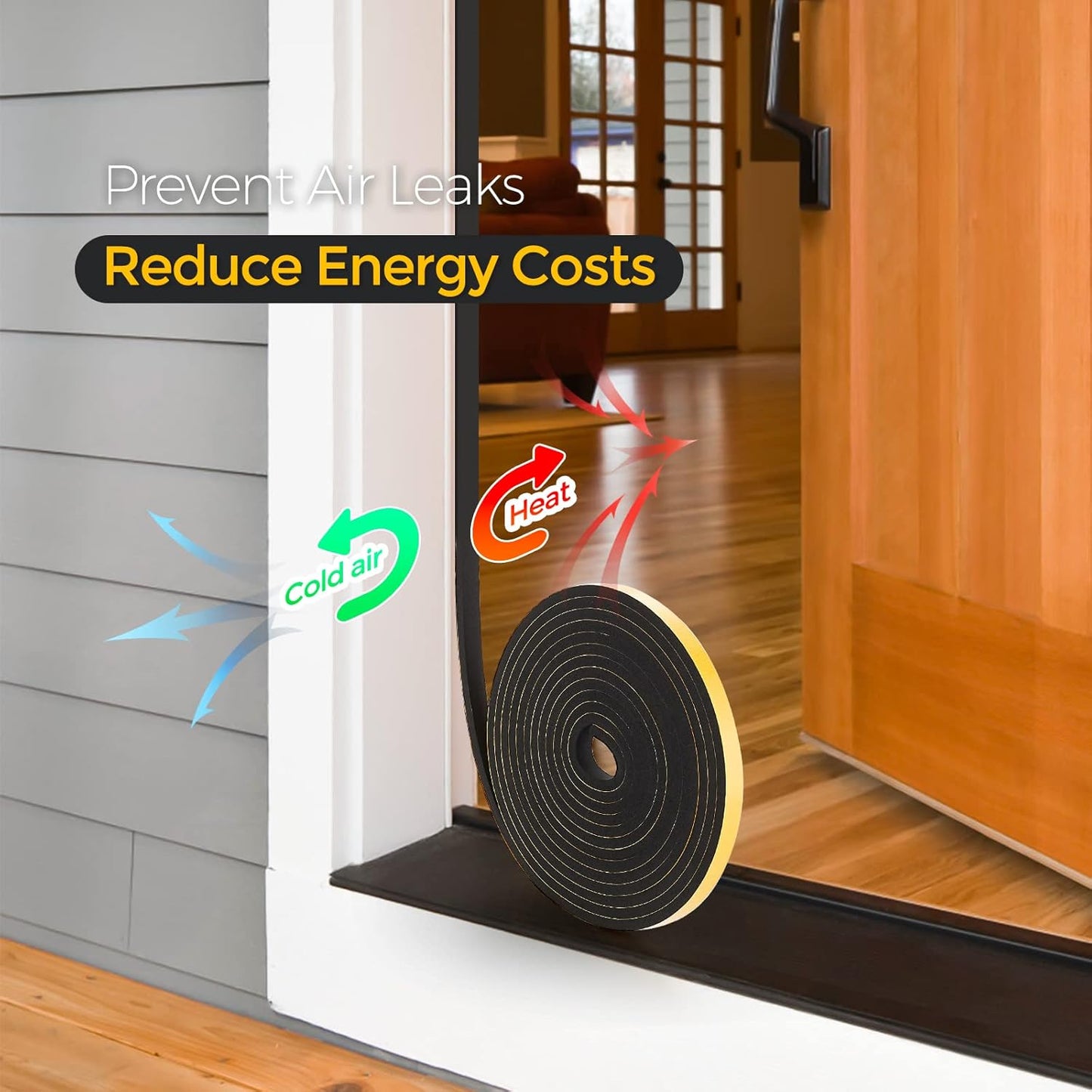 13 Feet Weather Stripping Door Seal, 1" Wide X 1" Thick Door Seal Strip High Density Foam Tape Adhesive Strip for Door Soundproofing,Window Insulation (1" x 1" x 13FT,Black)