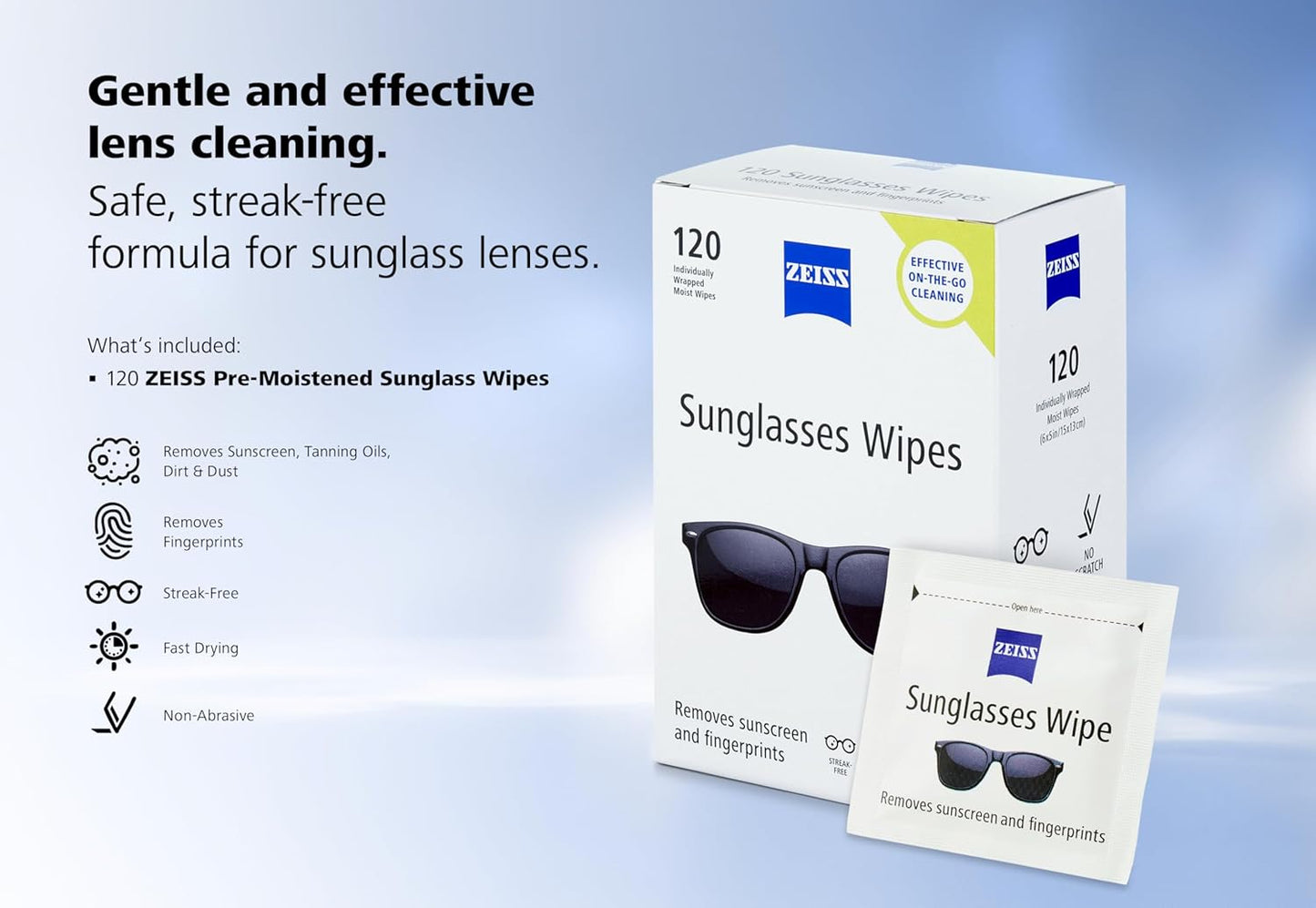 ZEISS Pre Moistened Sunglasses Cleaning Wipes 120 Count
