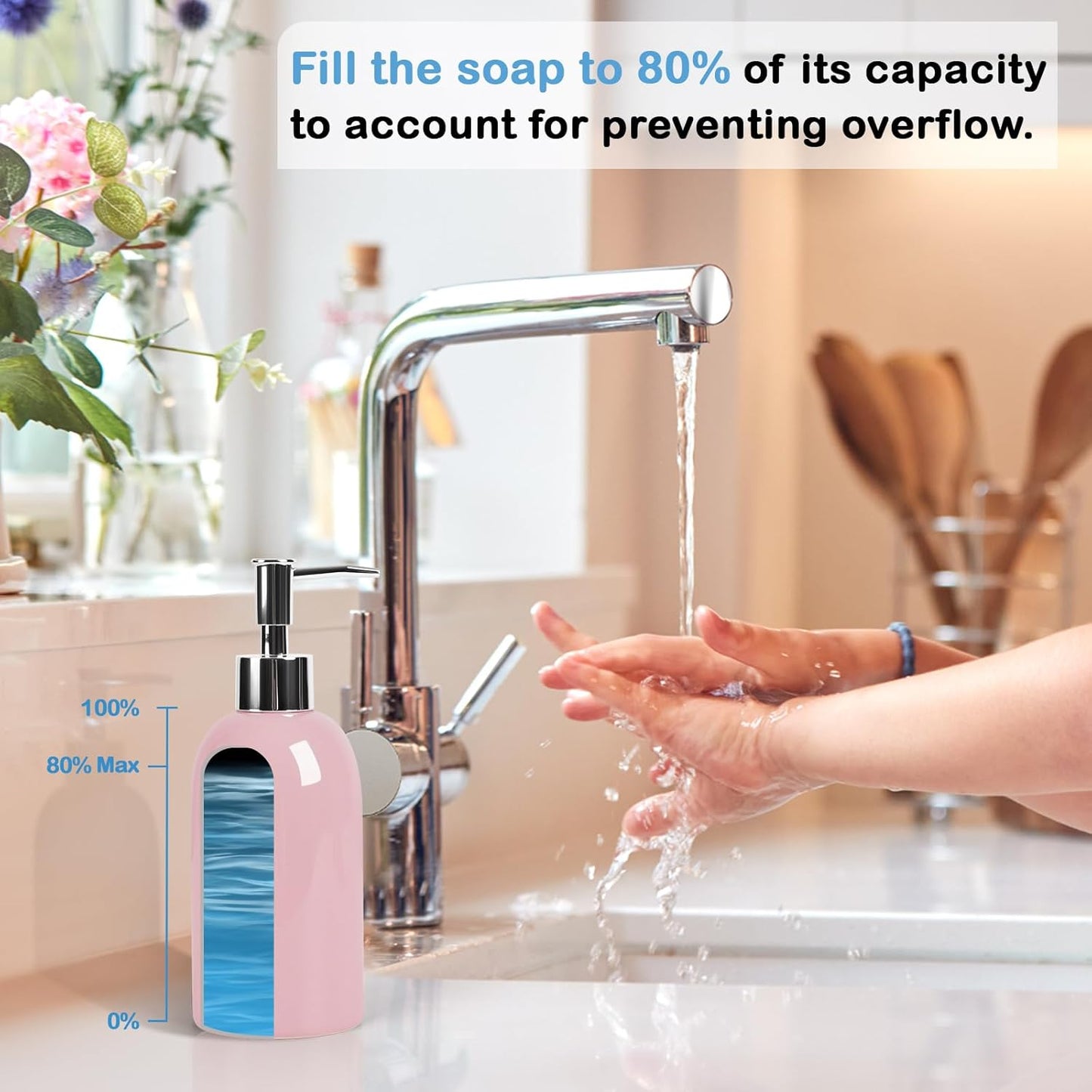 Natheeph 14OZ Ceramic Soap Dispenser Ceramic Soap Pump Dispenser Can Fill Liquid for Bathroom/Kitchen (Pink)