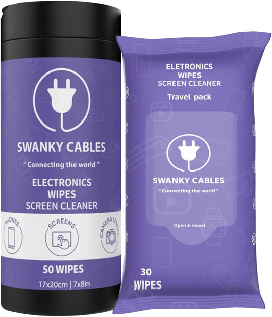 Screen Cleaner Wipes Bundle - Electronic Wipes for Screens, Computer, Phone, TV, Monitor and Lens, Tech Cleaning Supplies, Includes Microfiber Cloth - 1 Canister & 1 Soft Wipes
