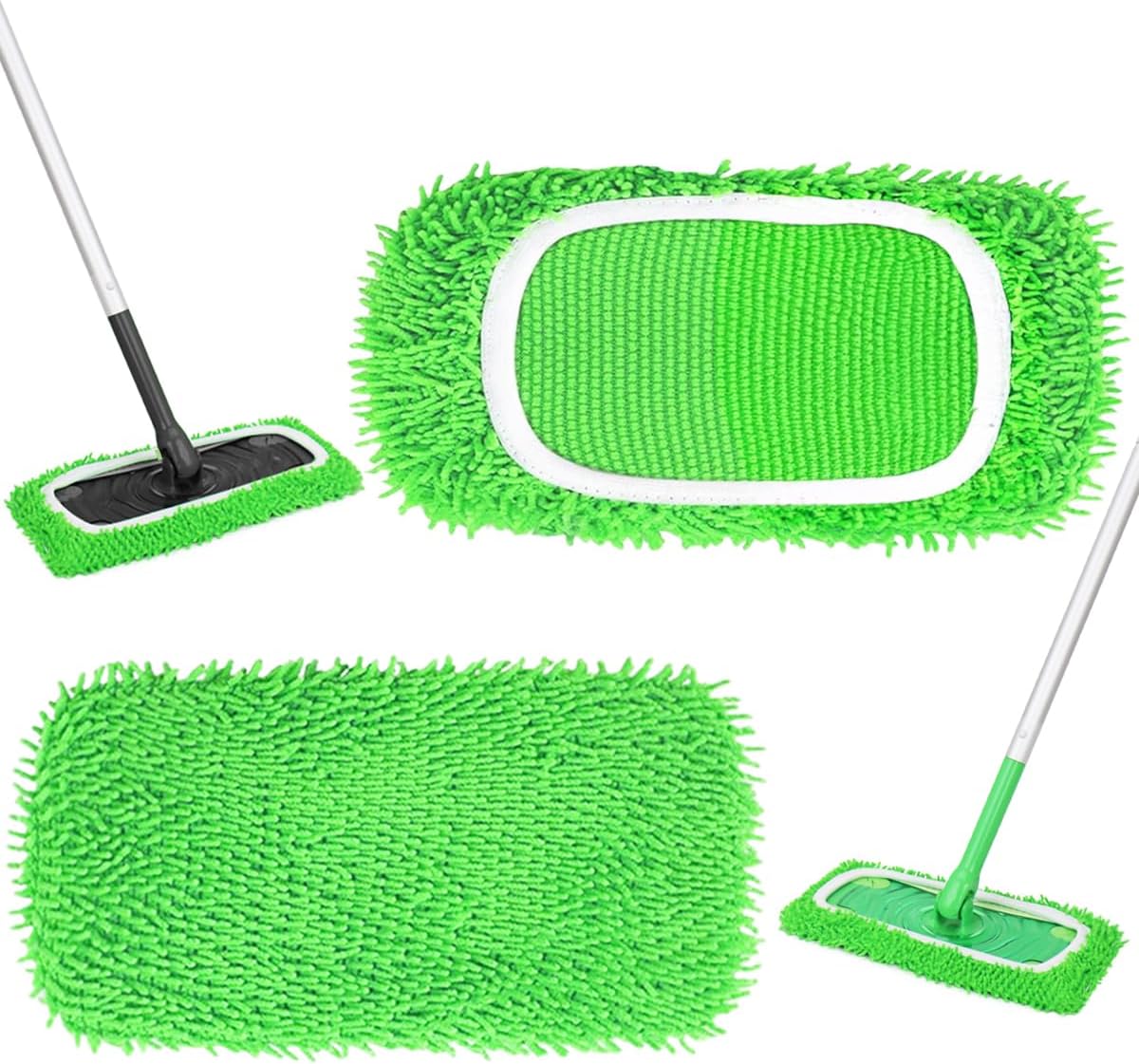 Reusable Microfiber Mop Pads Compatible with Swiffer Sweep & Mop Deluxe and Swiffer Sweeper, Dry Sweeping Cloths & Wet Mopping Cloths, Washable Wet Pads Refill for Hardwood Floor Cleaning, 2 Pack