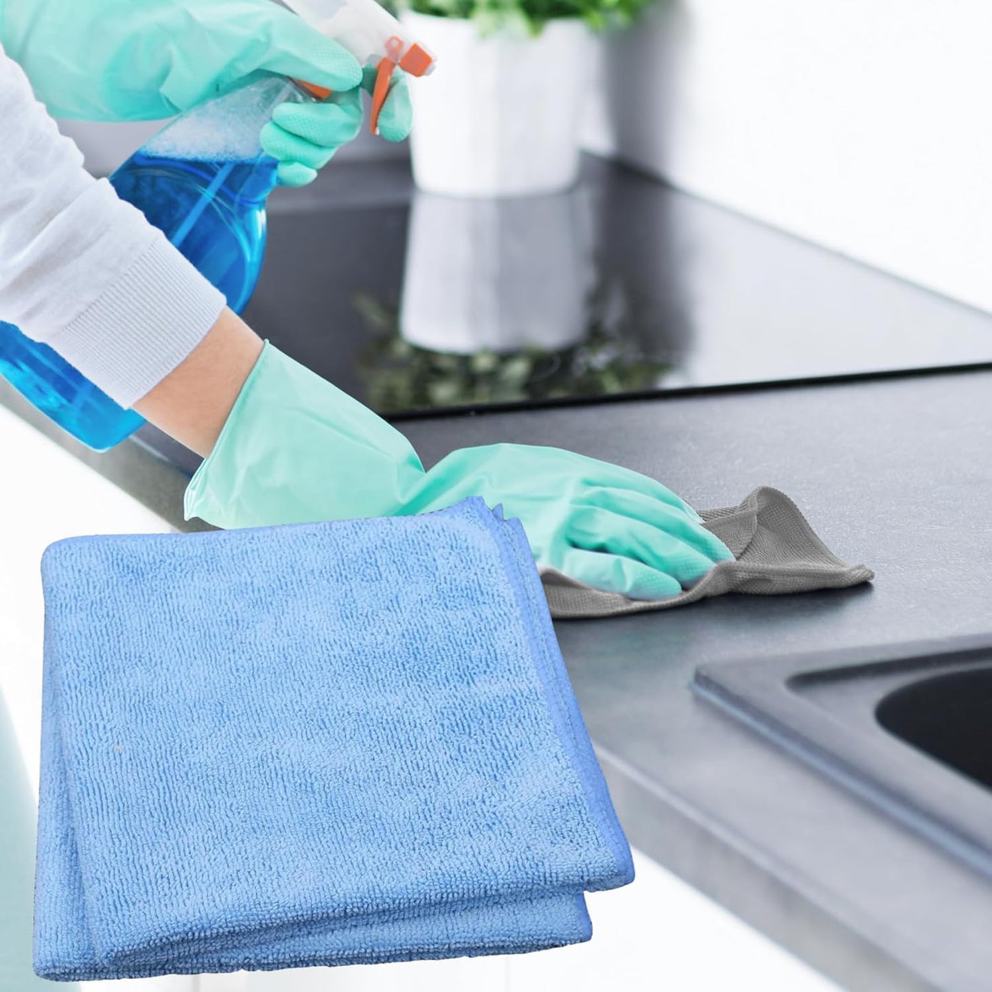 Single Microfiber Cleaning Cloth 40x40 cm - Ultra Absorbent Microfiber Cloth for Home, Kitchen Car Bathroom Rags Polish Cleaning 250 GSM (Blue)