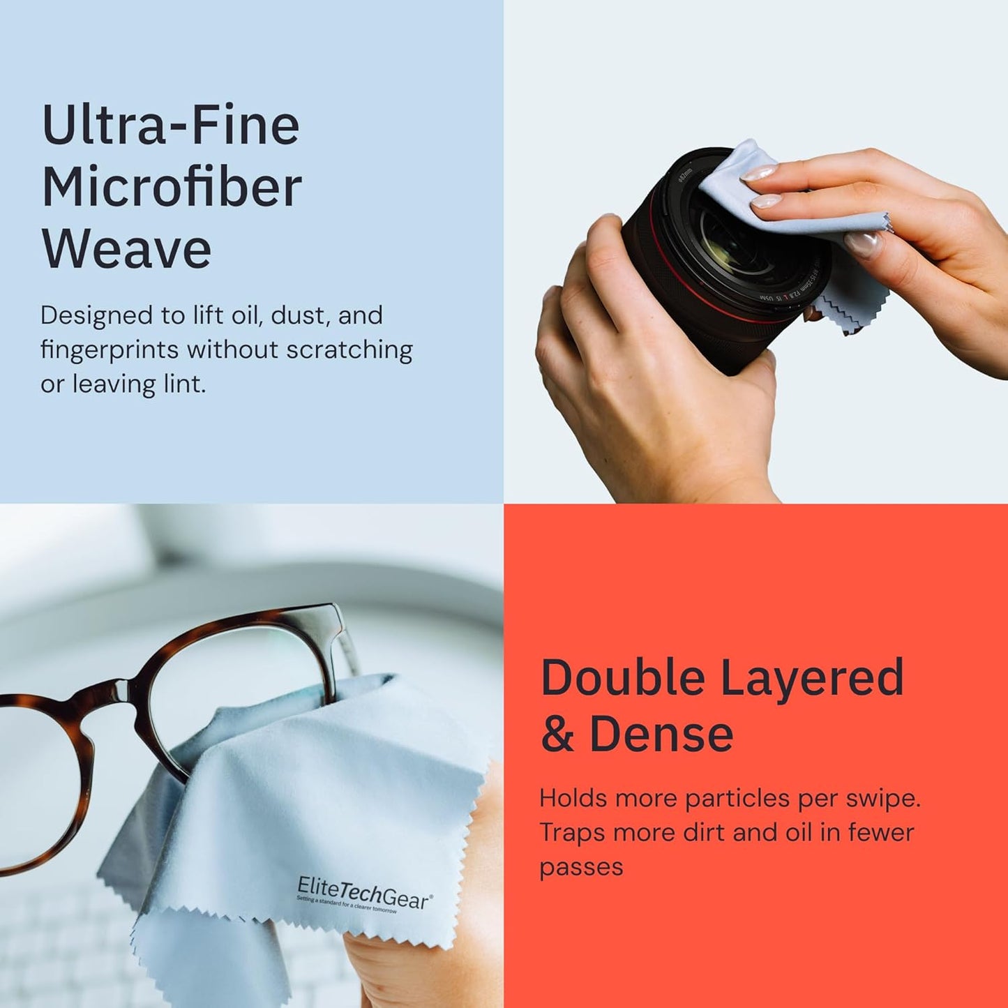 Elite Screens Microfiber Cleaning Cloth Set - 13-Pack, Blue, 6 x 7 in & 12 x 12 in - Smudge-Free Eyeglass Cleaner - Scratch-Free Screen Cleaner - Soft Lens Cleaning Cloth