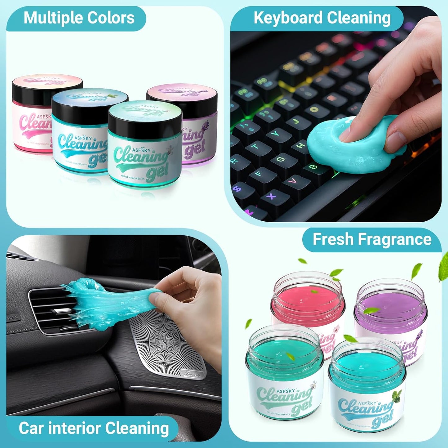 ASFSKY Car Cleaning Gel (Blue,Mint) Cleaning Putty Universal Dust Cleaning Car Interior Cleaner Keyboard Dust Remover Car Slime Gifts for Men Women Girl（1 Pack）