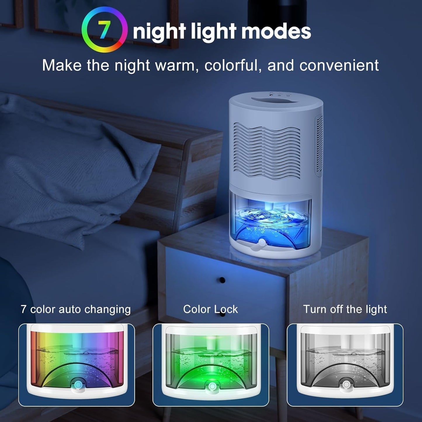 Dehumidifier, Dehumidifier for Home, 68 OZ Water Tank, Small Dehumidifiers for Bedroom (800sq.ft) with 7 LED Lights, Ultra Quiet & Auto Shut off, Bathroom, Basement, Closet, Garage, RV. (White)