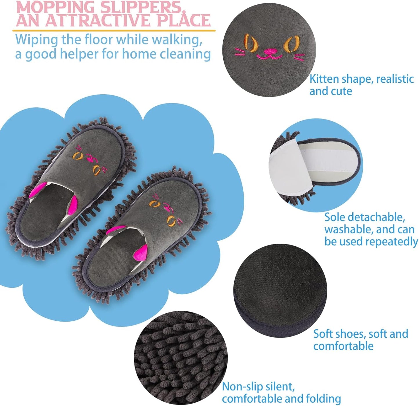 Warm Microfiber Slippers Floor Dust Dirt Hair Mop Slippers Shoes Anti-slip Moccasin Bedroom Home (Dark gray)