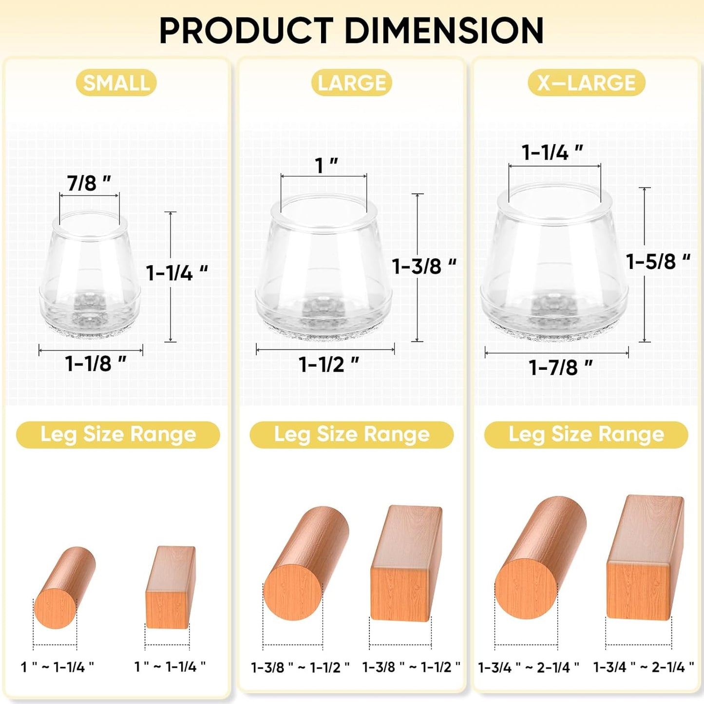 BALEINE 16 Pack Silicone Chair Leg Floor Protectors, Stool Leg Protectors Cap, Non-Slip Chair Leg Caps for Hardwood Floors (Clear & Small, 16 Pack)