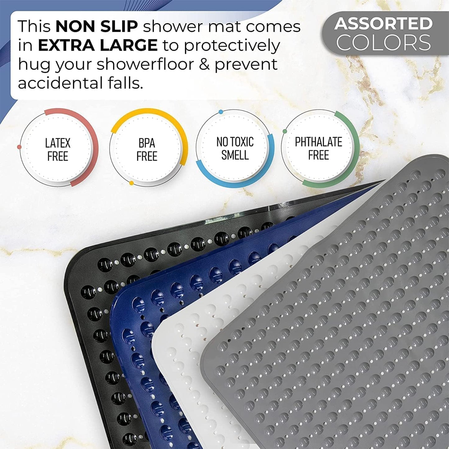 ENKOSI Extra Large Square Non Slip Shower Mat - 31 x 31-inch XL Bathroom Shower Mat - Square Shower Matts for Shower Stall Floors | Secure Suction Cups and Drain Holes (31x31 Mint Green)