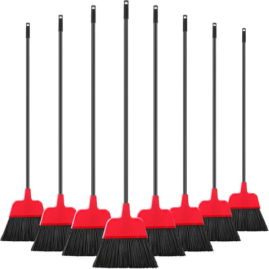 8 Pcs Outdoor Broom for Floor Cleaning 54 Inch Commercial Heavy Duty Broom Long Handle Kitchen Household Angle Brooms for Sweeper Sweeping Indoor Dust Hair Cleaner Corn Shop(Red)