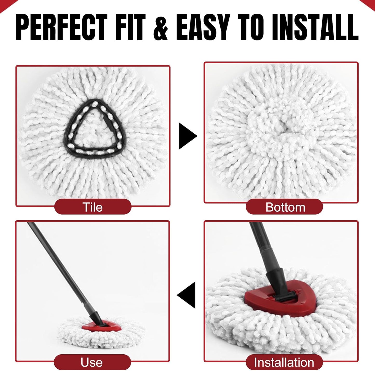 6Pcs Spin Mop Replacement Heads, White Large 360° Easy Wring Spin Mop Head 100% Microfiber Refill, Easy Cleaning Mop Head Replacement, Machine Washable for Easy House Cleaning Floor Mopping