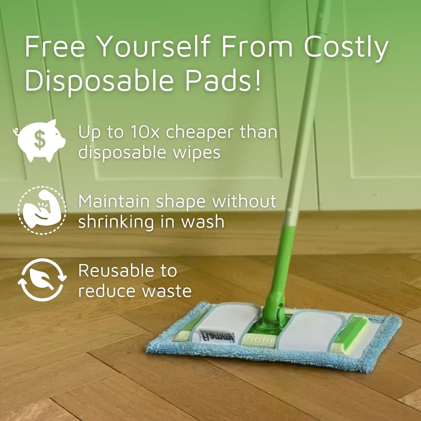 Reusable Microfiber Mop Pad for Swiffer Sweeper, 12.5'' Refill Washable for Hard Floor Baseboard Cleaning, Wet/Dry Cleaning, 2 Pack